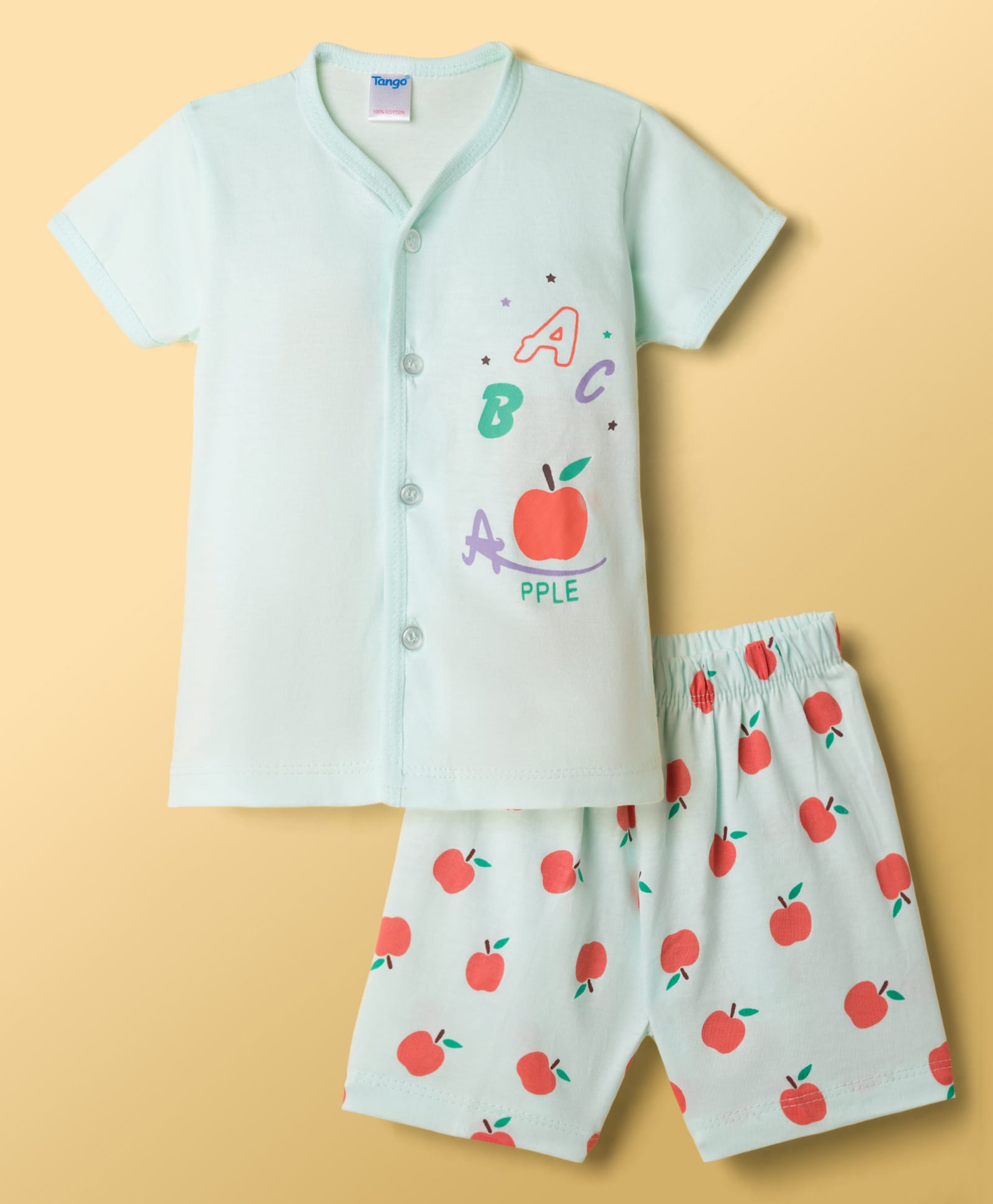 Tango Single Jersey Knit Half Sleeves T-Shirt & Shorts Night-Suit With Apple Print - Aqua Blue-image-34