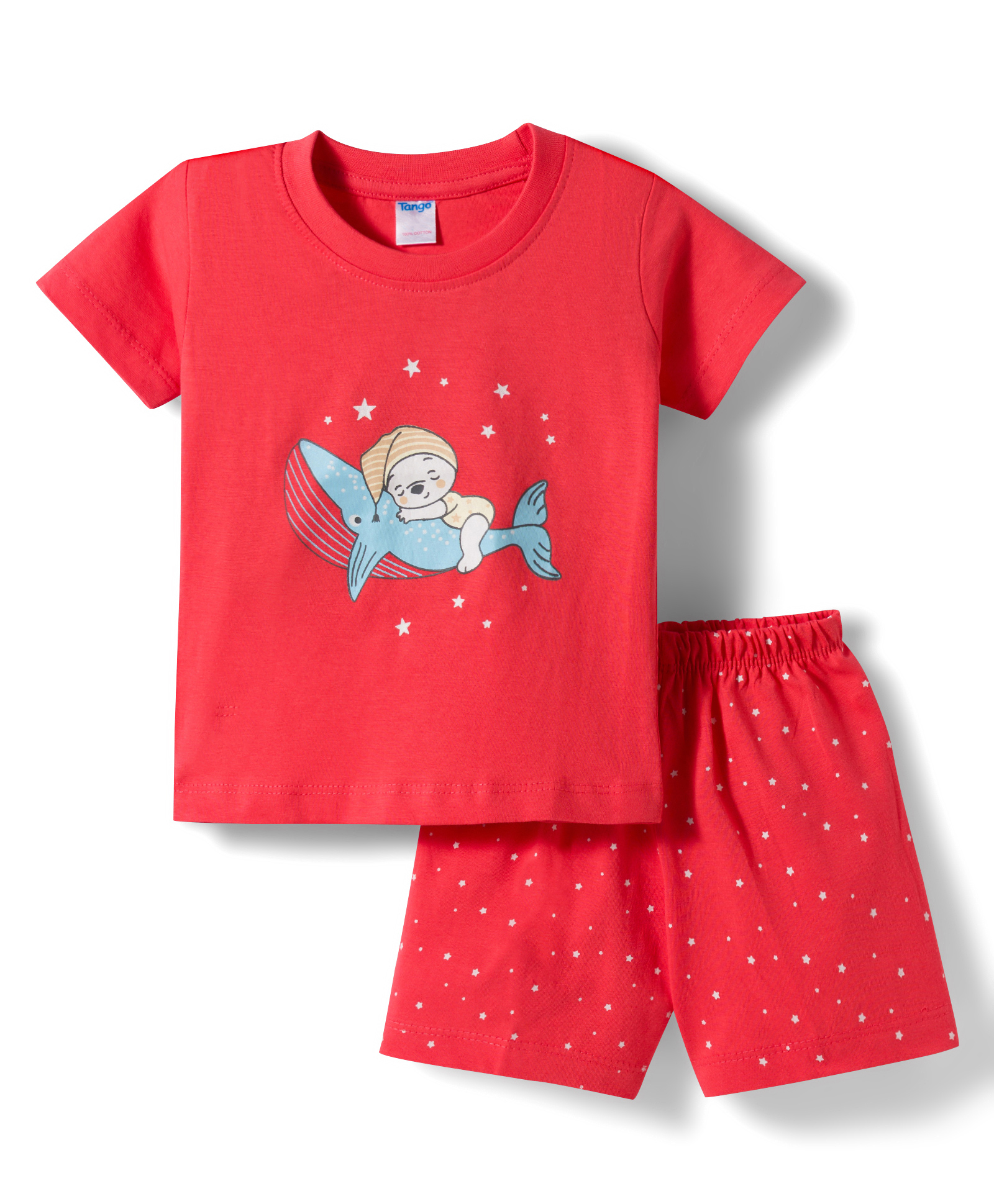 Tango Single Jersey Knit Half Sleeves T-Shirt & Shorts Night-Suit With Whale Boy & Star Print - Red-image-44