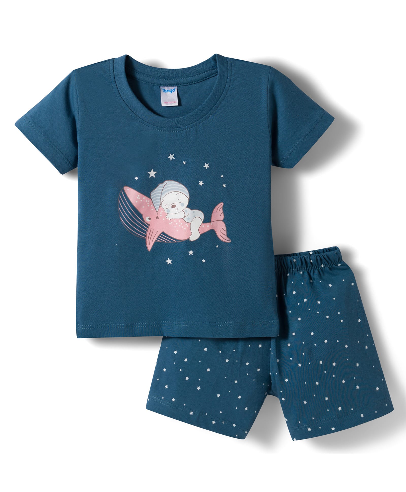 Tango Single Jersey Knit Half Sleeves T-Shirt & Shorts Night-Suit With Whale Boy & Star Print - Blue-picture-24