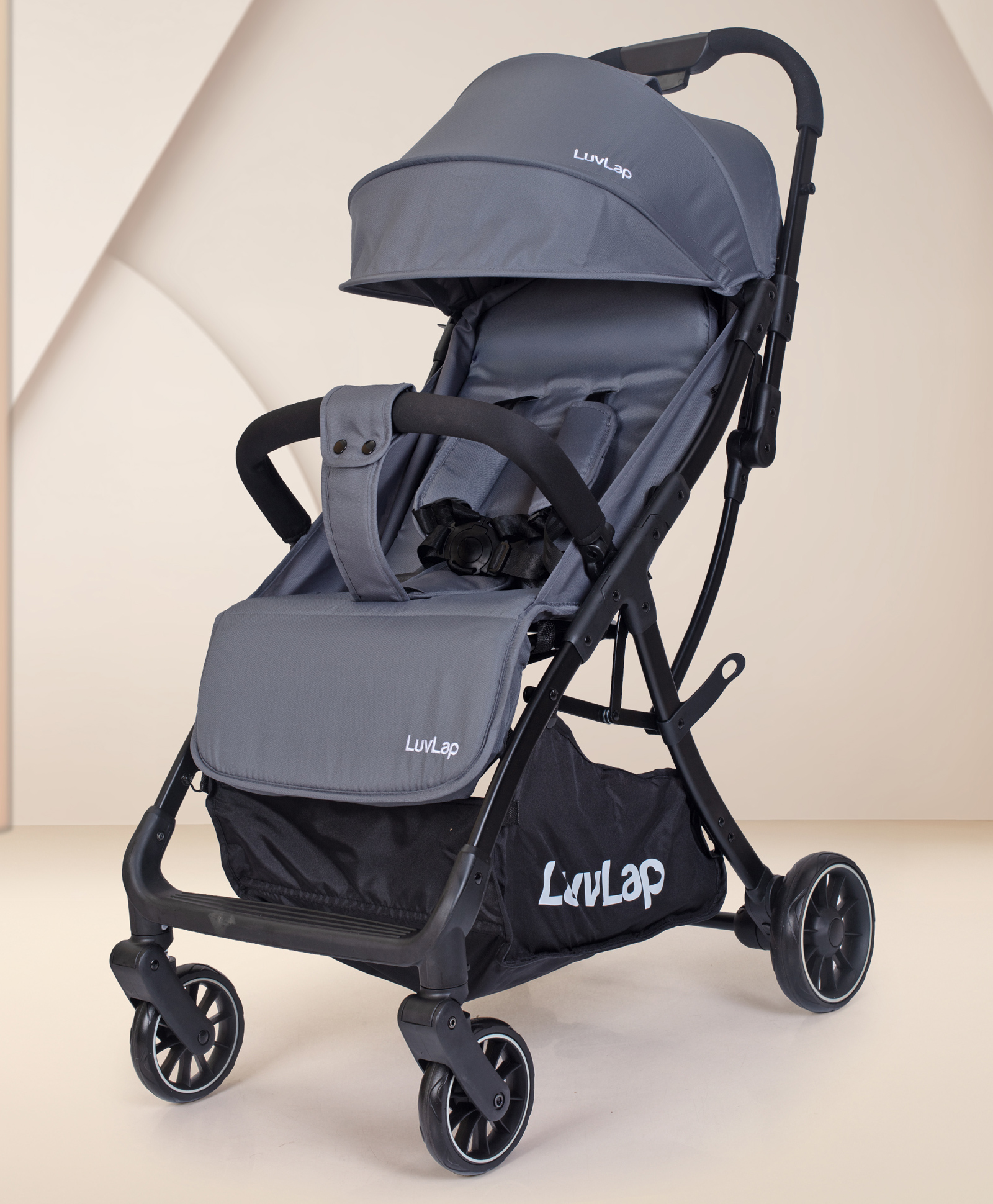 luvlap Luv Lap Regency Baby Stroller With 5-Point Safety, Heavy-Duty Wheels, Multi Recline Seat, Adjustable Footrest, Storage Basket & Canopy - Grey-picture-16