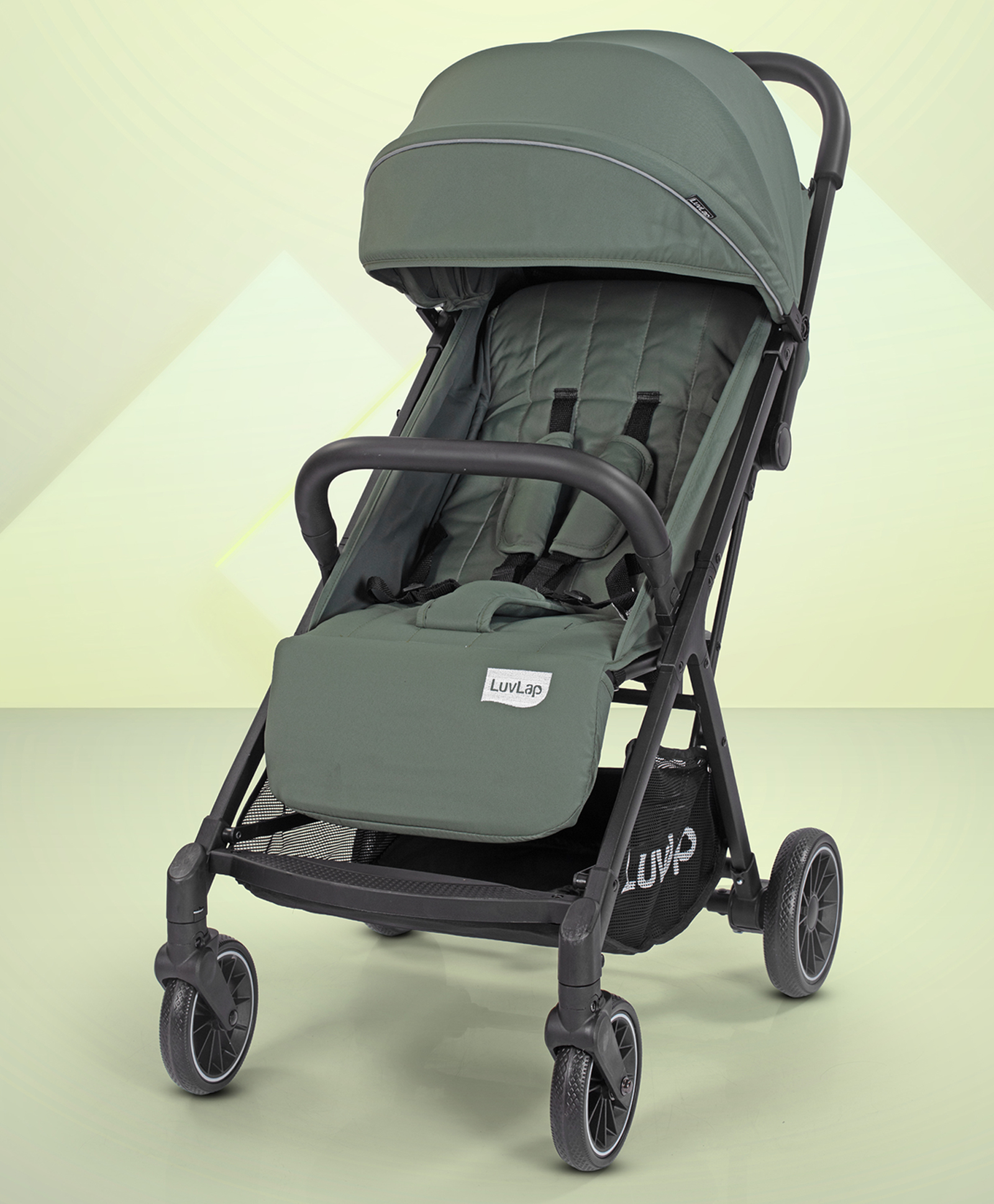 LuvLap Royal Baby Stroller With 5-Point Harness, Heavy Wheels, Multi Recline, Adjustable Footrest, Storage Basket & Extendable Canopy - Green-picture-25