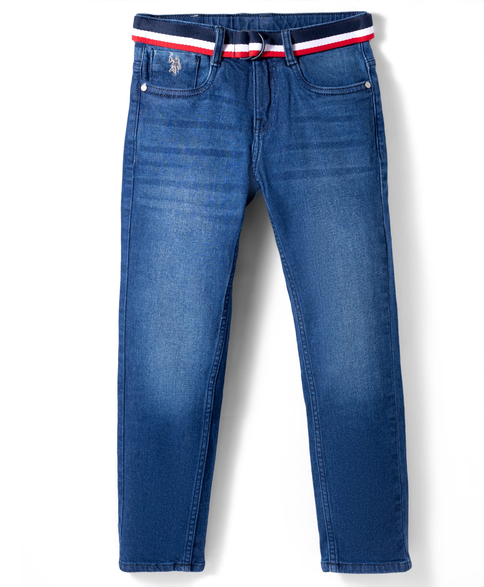 US Polo Assn Cotton Woven Full Length Washed Jeans with Belt - Blue-image-46