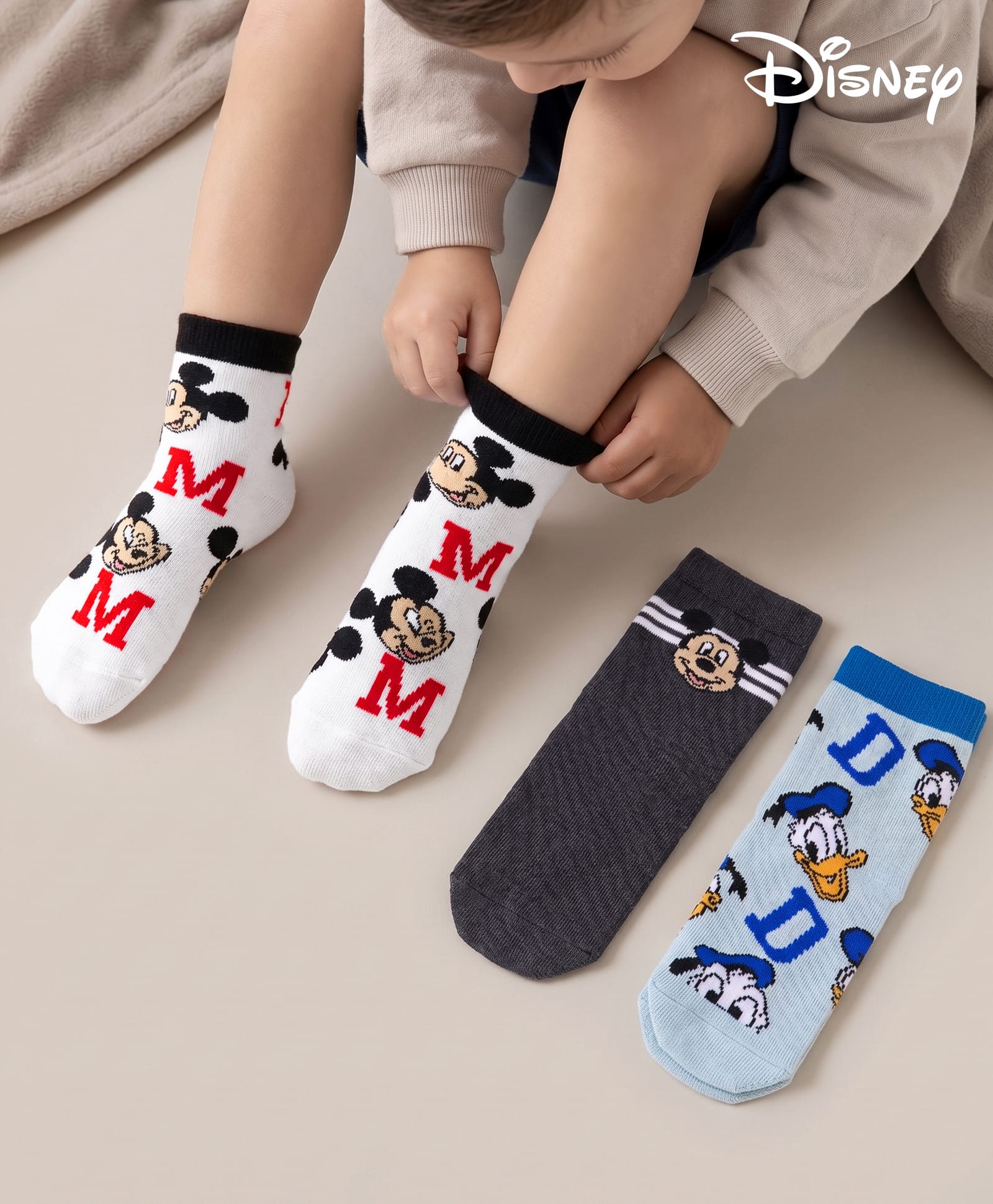 Cute Walk by Babyhug Disney Knit Ankle Length Antibacterial Socks with Mickey Mouse Design Pack of 3 - Multicolor-picture-26