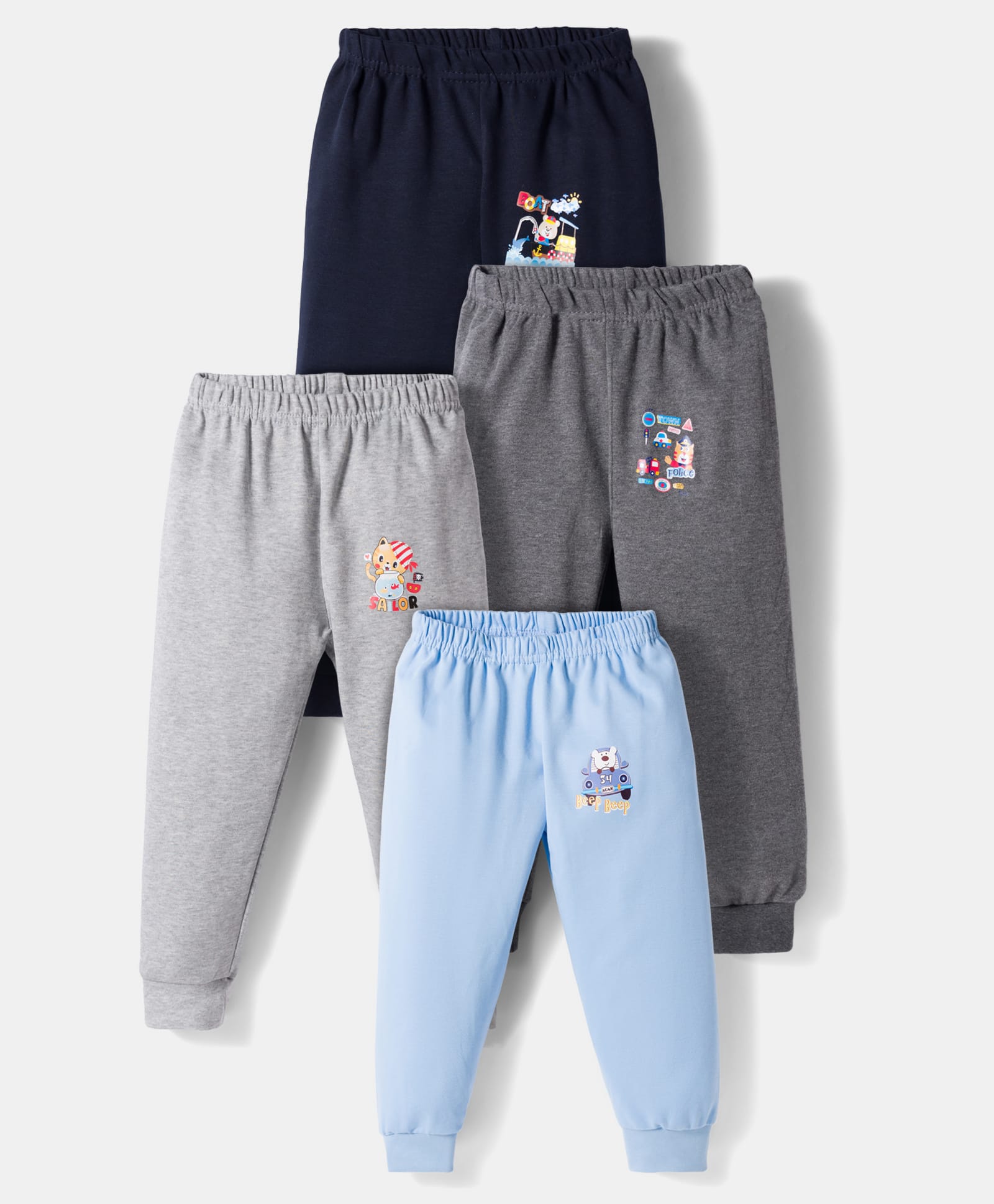 Kidi Wav Pack Of 4 Animals Printed Pajamas - Multi Colour