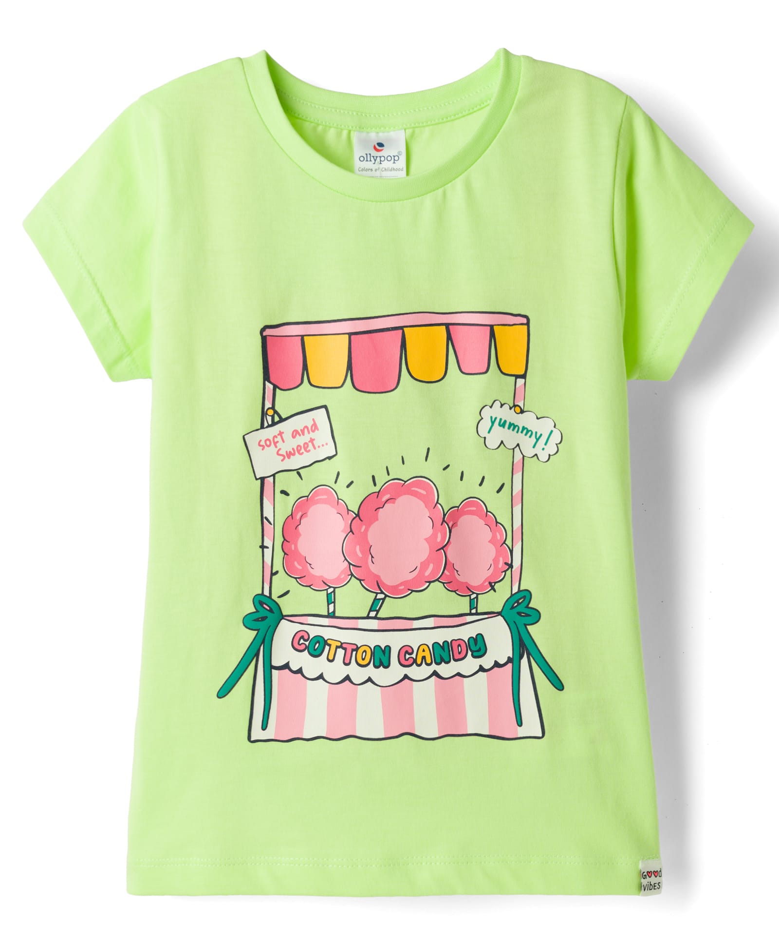 Ollypop Sinker Knit Half Sleeves Cotton Candy Printed T-Shirt - Light Green-picture-20