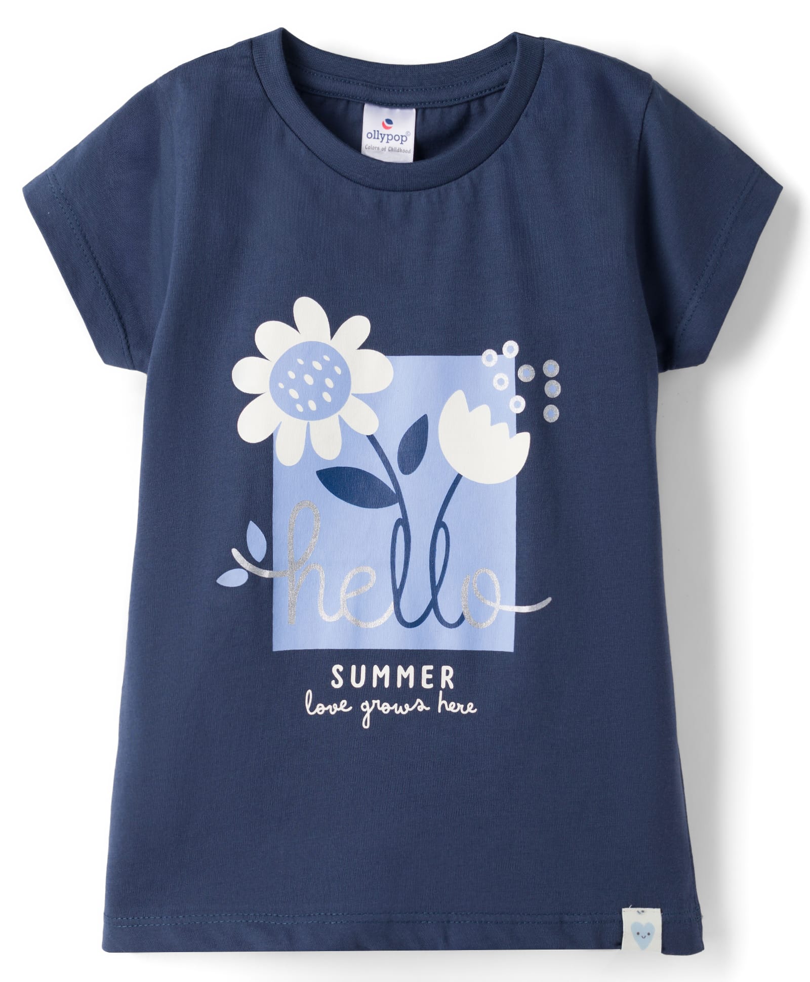 Ollypop Sinker Knit Half Sleeves Floral Printed T-Shirt - Navy Blue-image-43