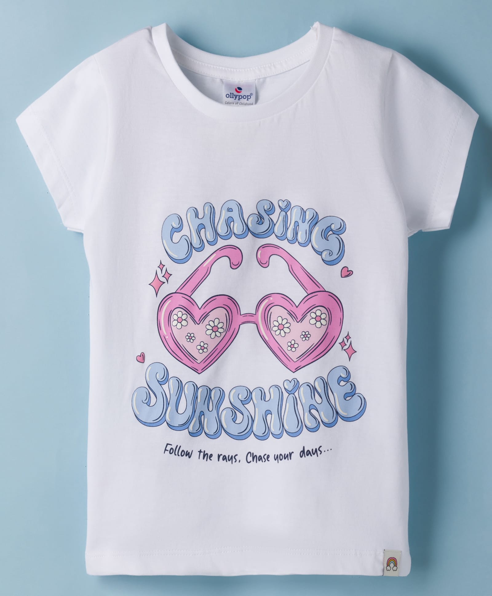 Ollypop Sinker Knit Half Sleeves Floral & Text Printed T-Shirt - White-picture-21