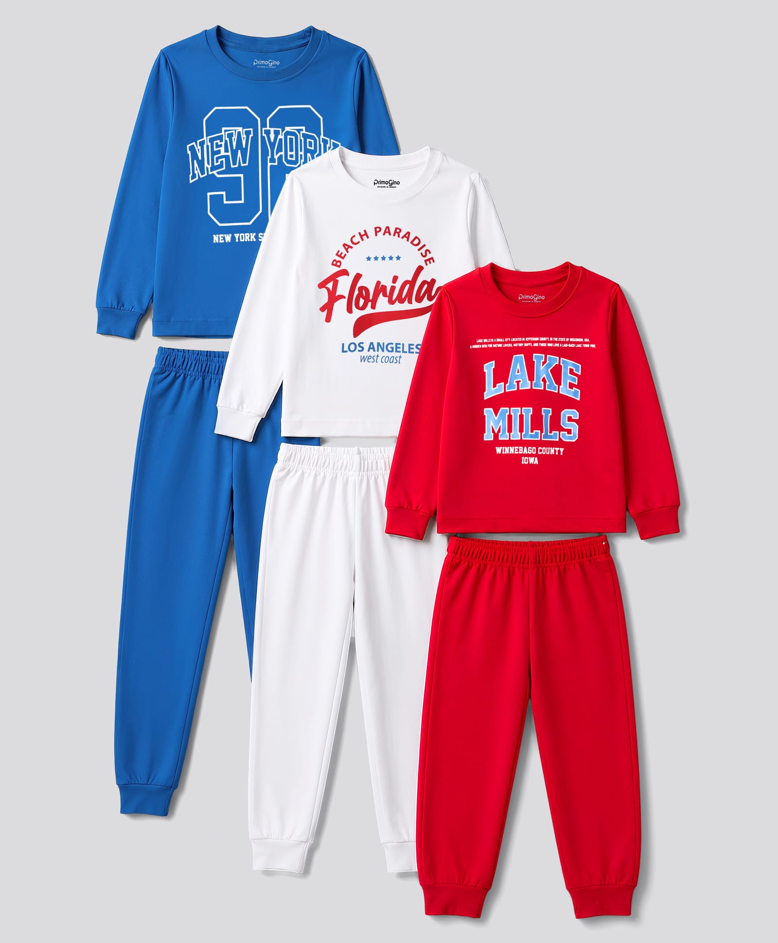 Primo Gino 100% Cotton Knit Full Sleeves T-Shirt & Pyjama Night Suits with Text Print Pack of 3 - Multicolor-image-26