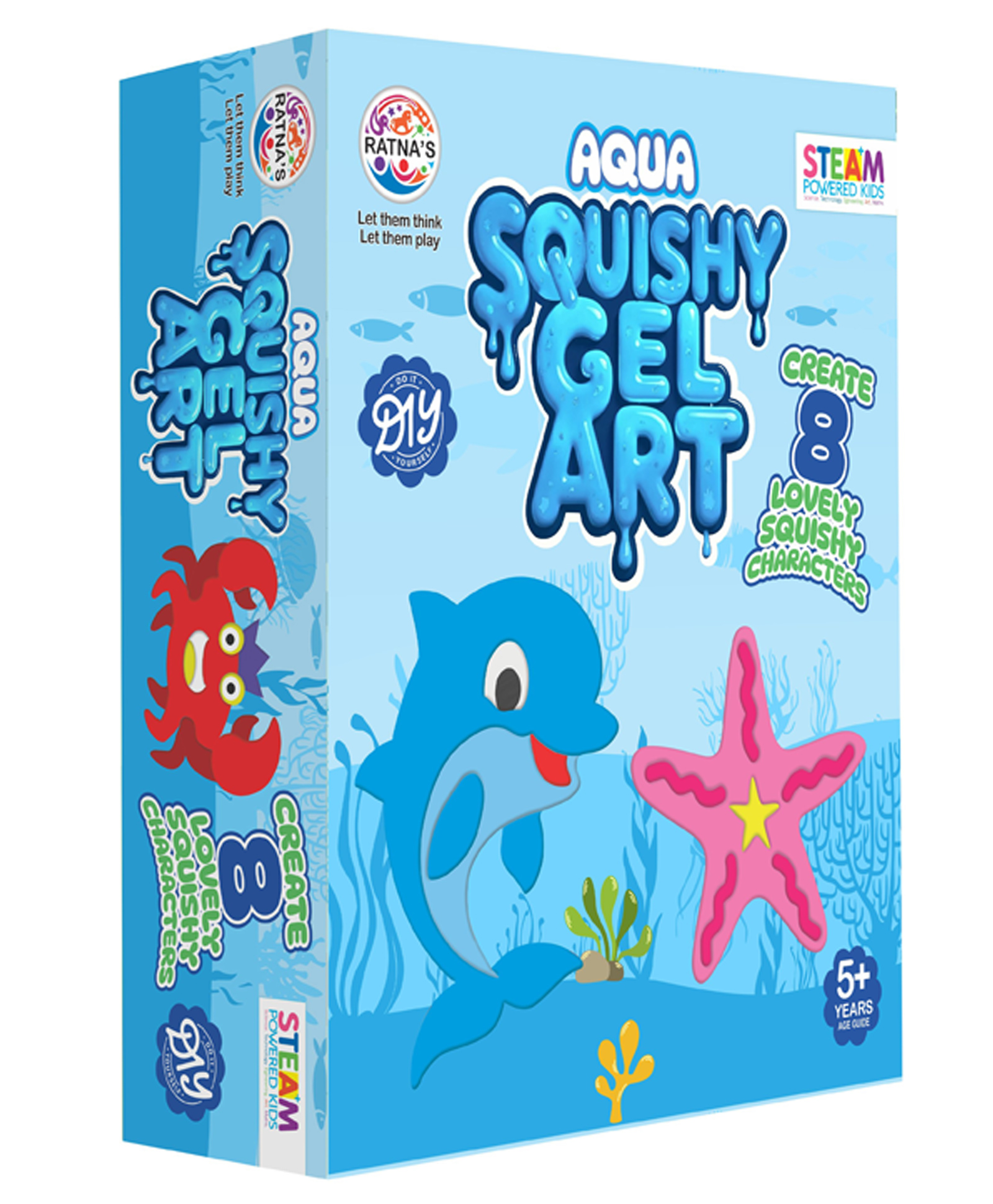 Ratnas Aqua Squishy Gel Art DIY Kit Mix, Mould & Create 8 Lovely Squishy Characters Steam Learning Craft Toy with Magic Gel Paints & Moulds - Multicolour-image-1