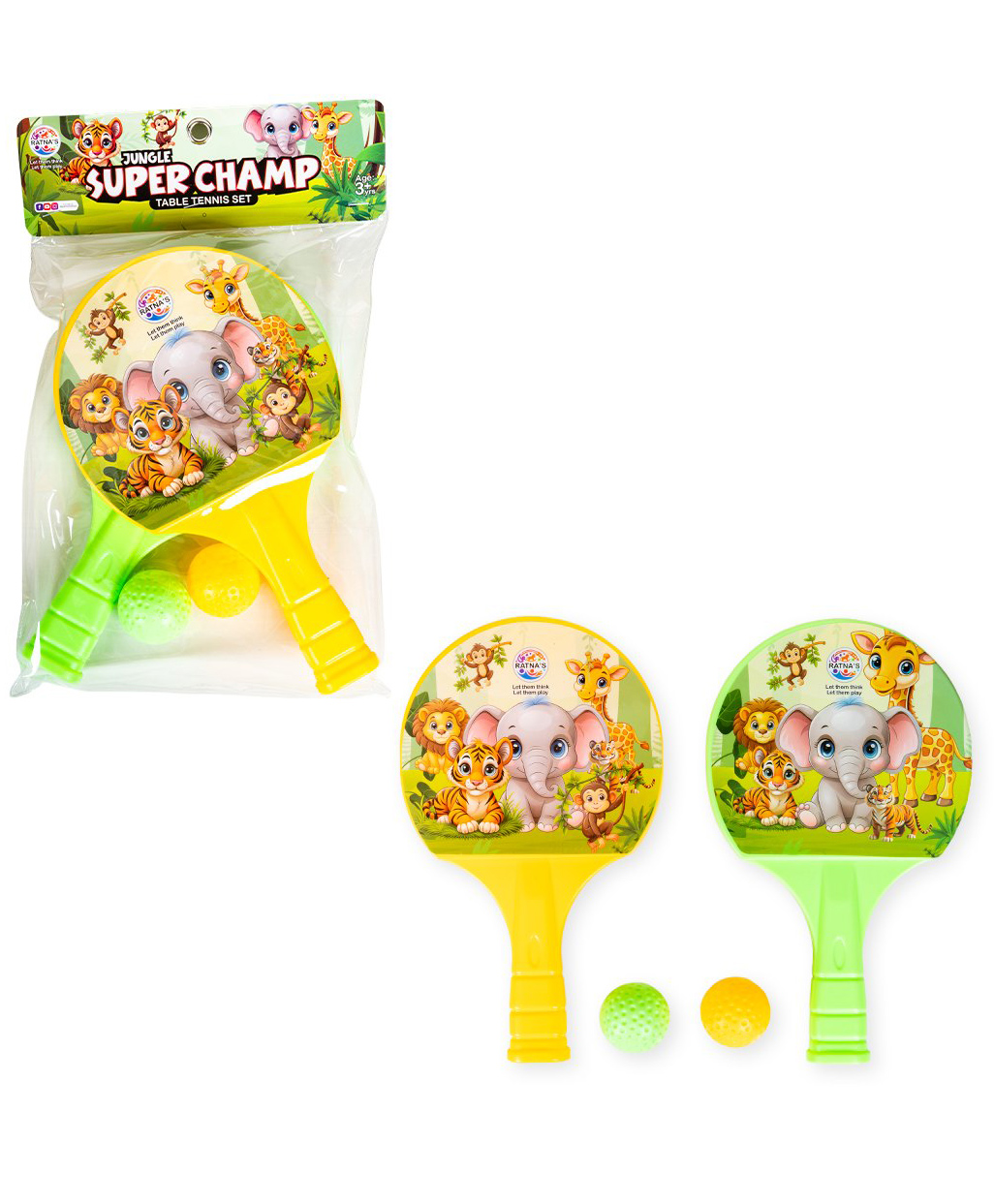 Ratnas Super Champ Table Tennis Jungle Set 2 Racquets & 2 Balls Double-Sided Grip Vibrant, Indoor & Outdoor Fun.-picture-13