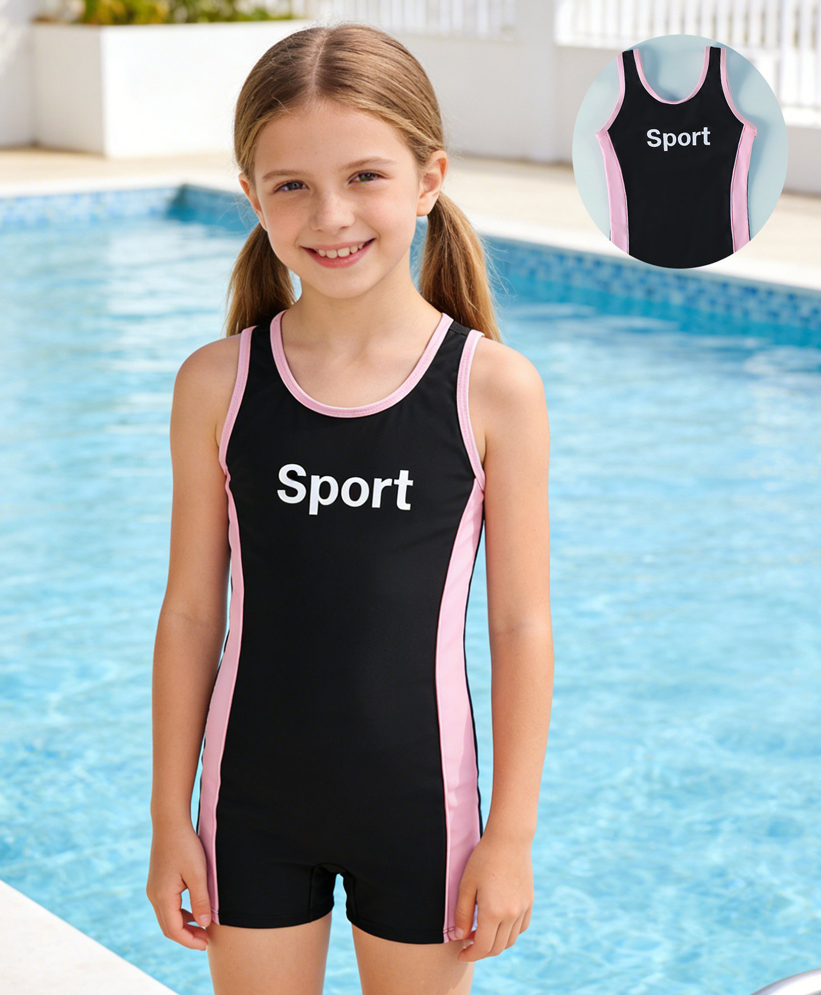 Pine Active Sleeveless Text Printed Legged Swimsuit - Black-picture-18