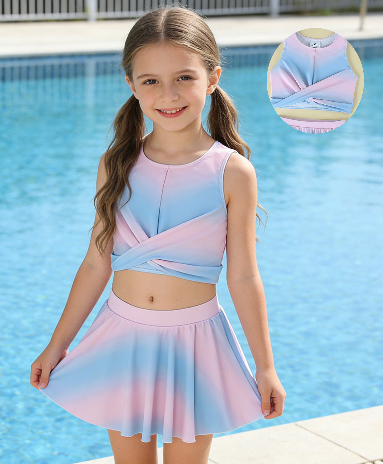 Pine Active Sleeveless Printed Two Piece Swimsuit - Purple-image-3