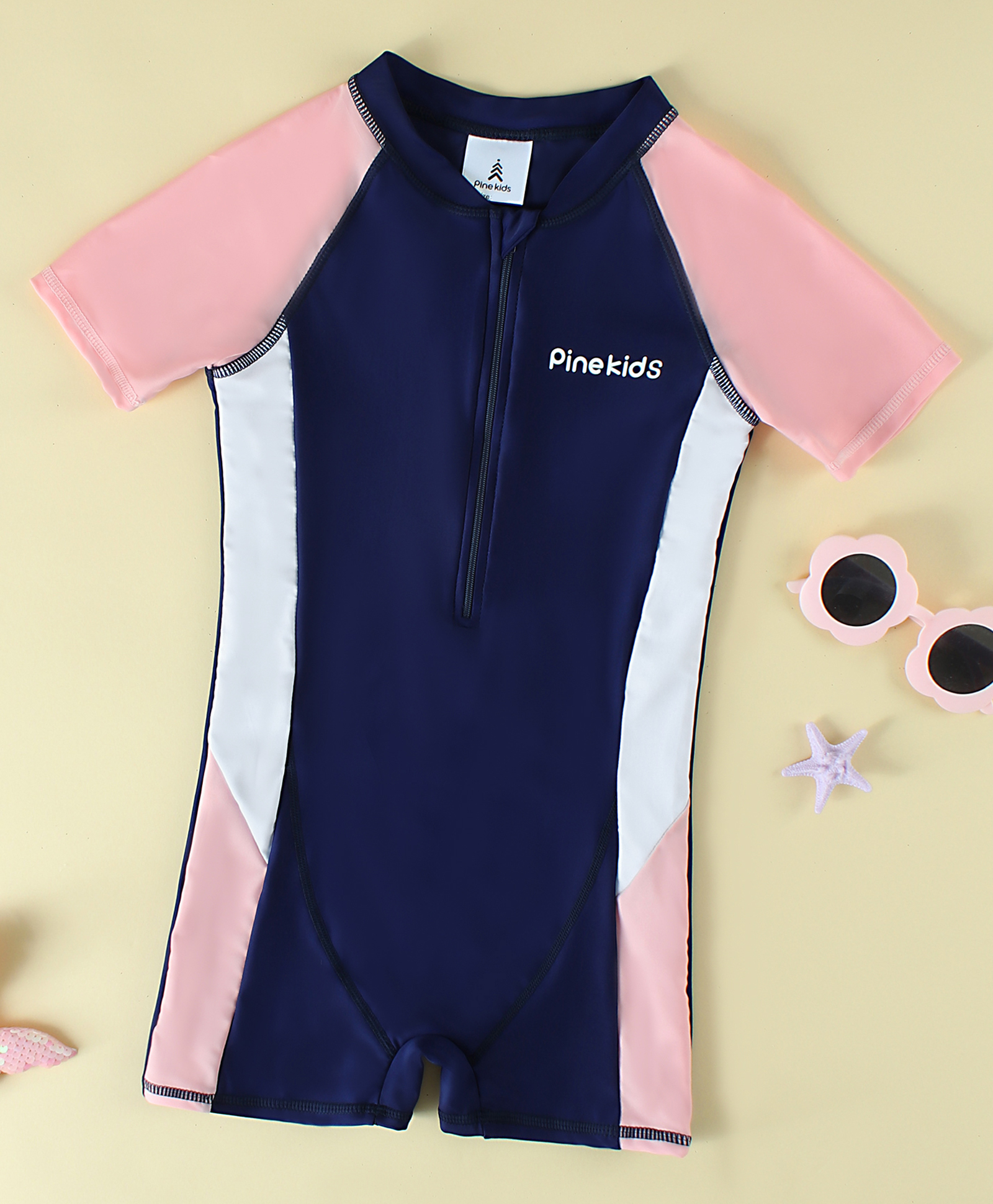 Pine Kids Raglan Half Sleeves Cut N Sew Legged Swimsuit - Navy Blue-picture-23