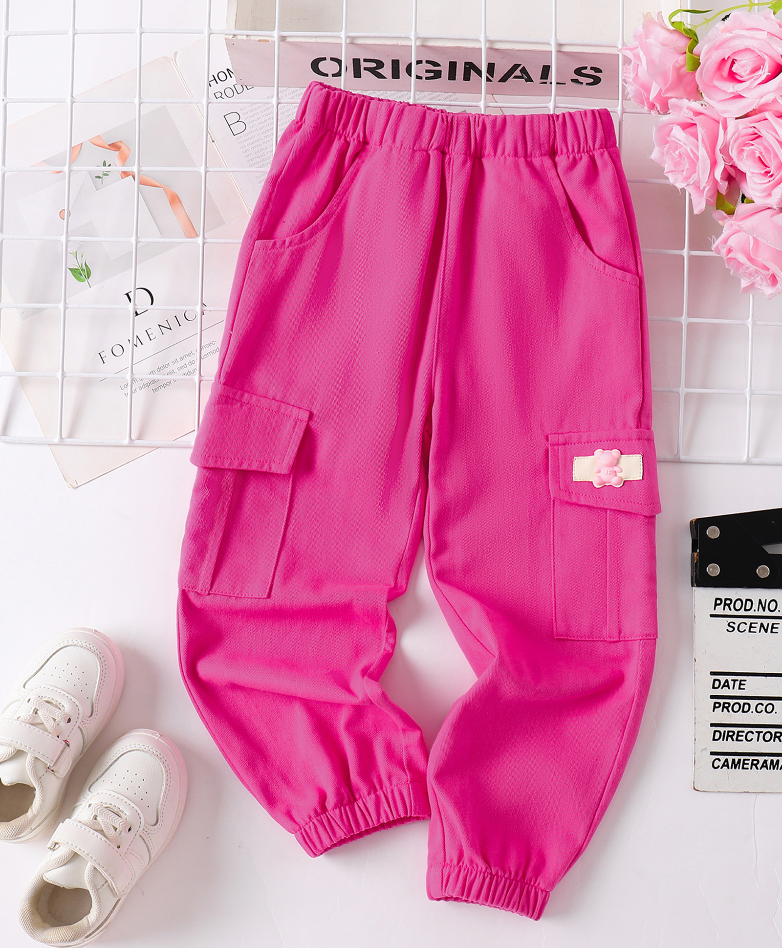 Mark & Mia Cotton Full Length Solid Colour Lounge Pant with Cargo Pockets & Bear Patch - Fuchsia-picture-26
