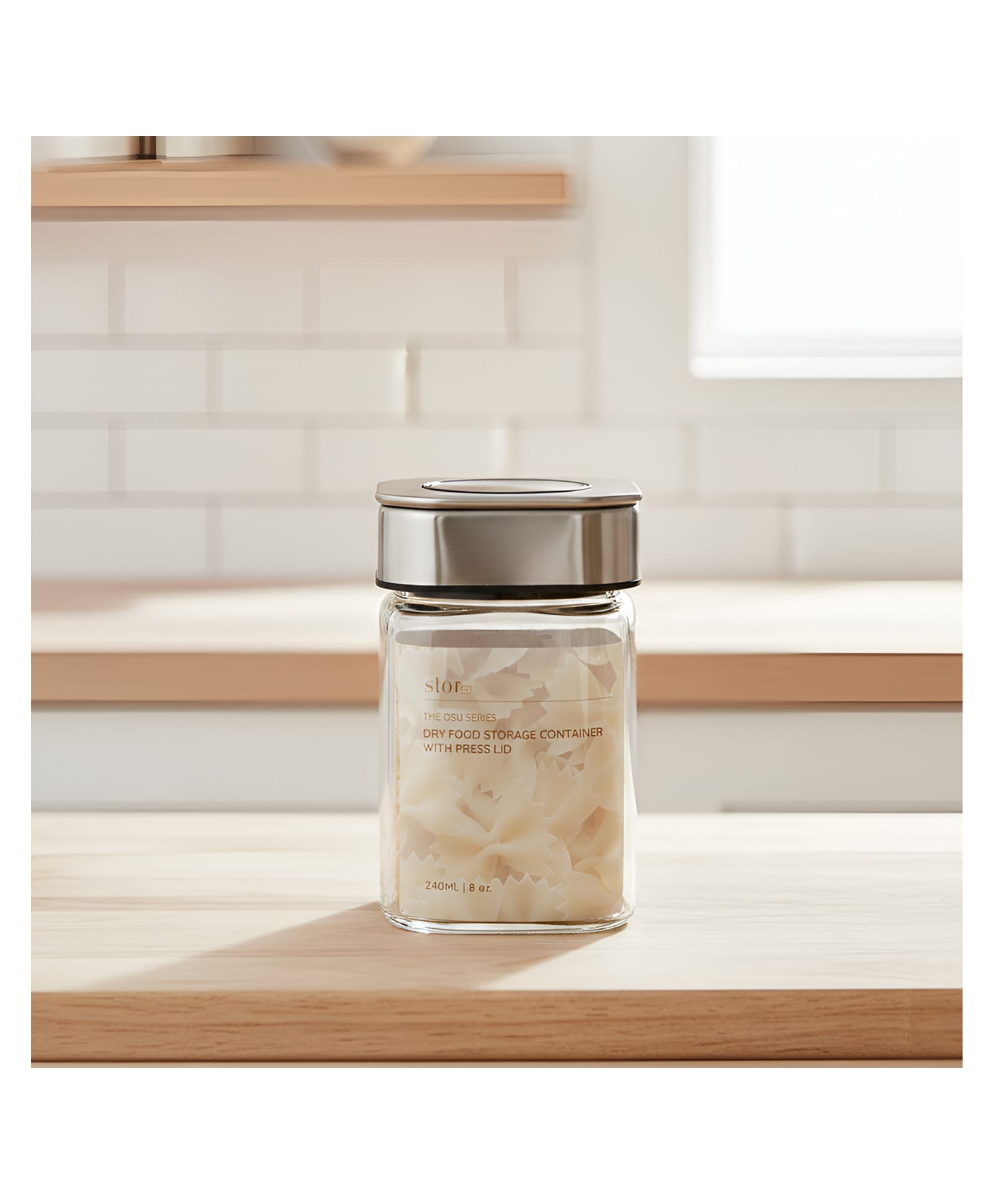 STOR Transparent Glass Storage Container with Press Lid, 180 ml | Borosilicate Glass | Airtight Stainless Steel Lid | Kitchen Storage