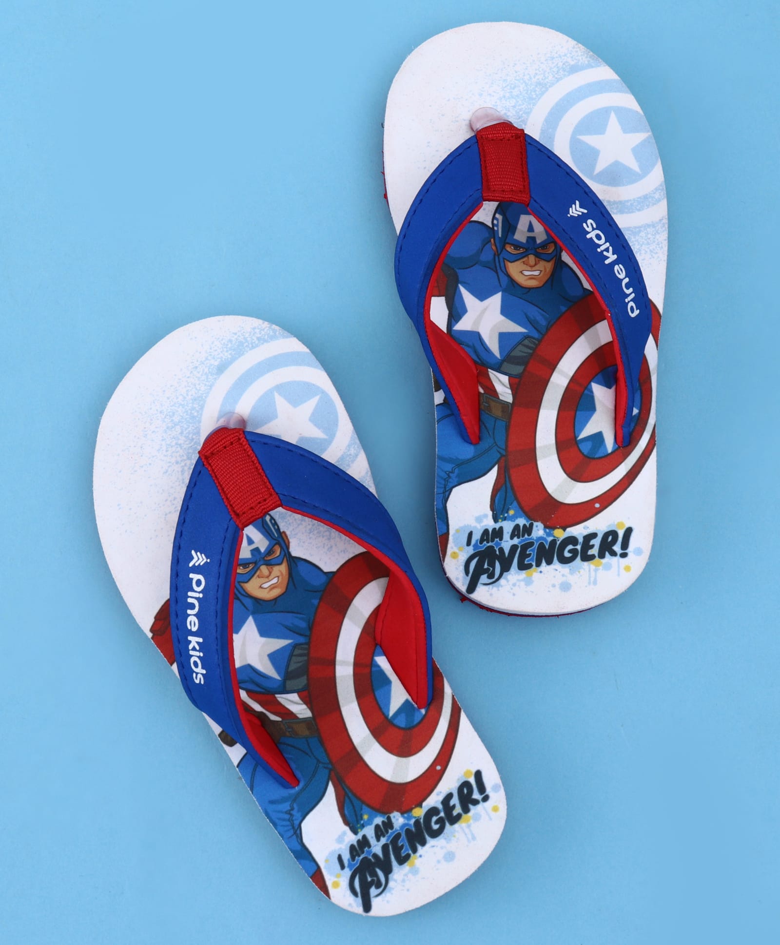 Pine Kids Marvel Slip On Flip Flops with Captain America Print - Blue-image-24