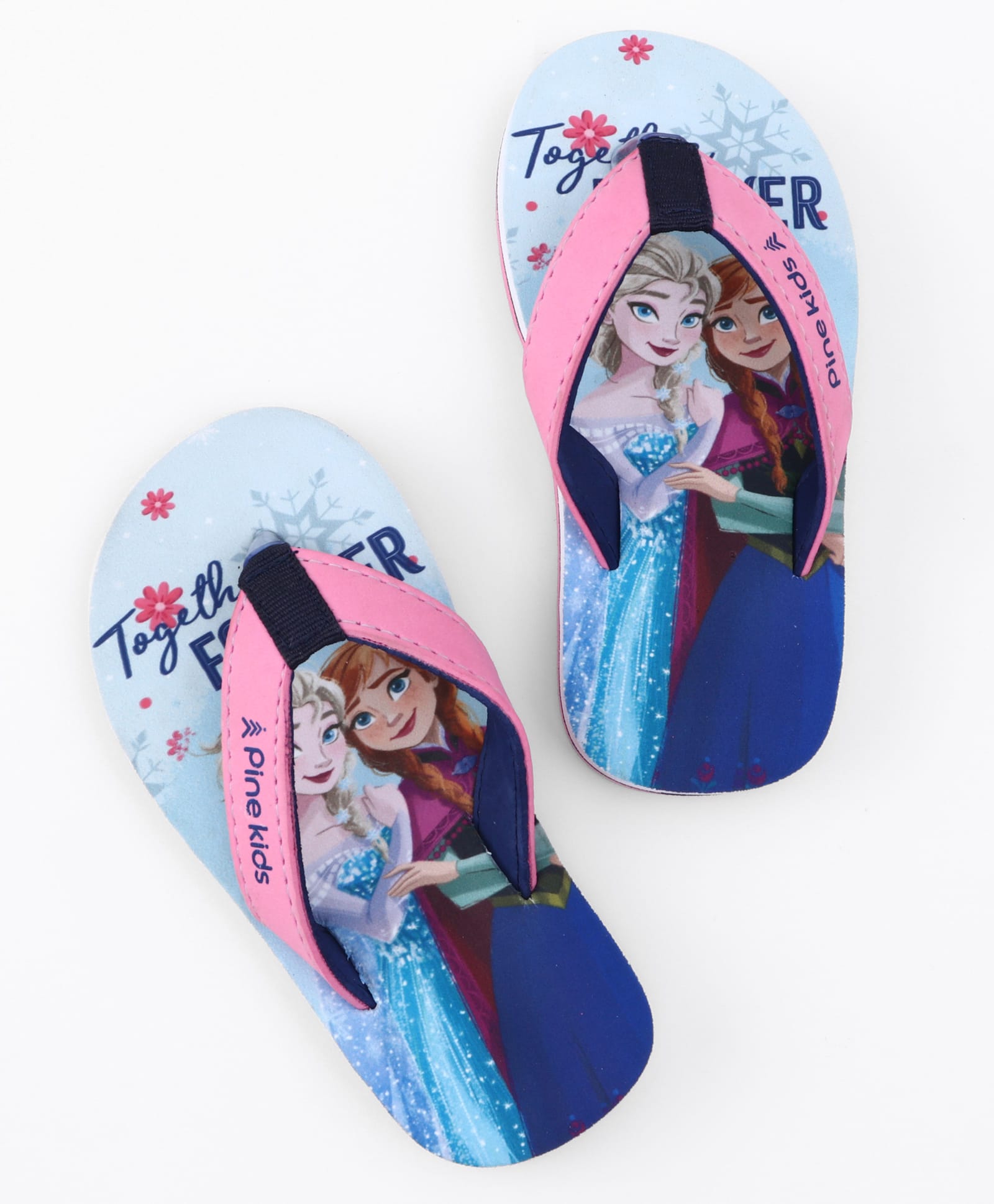 Pine Kids Disney Slip On Flip Flops with Elsa & Anna Print - Blue-image-43