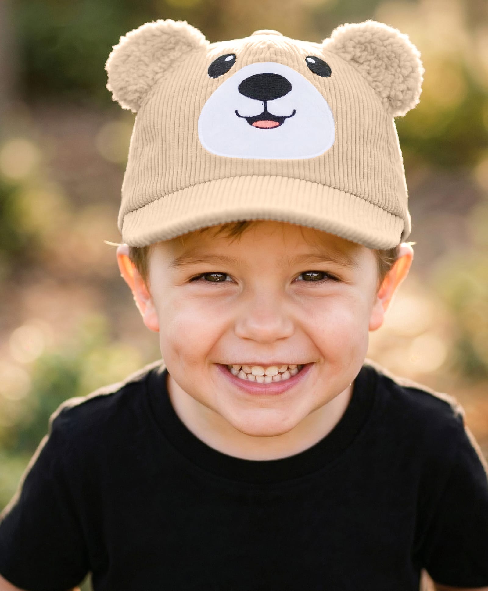 Babyhug Corduroy Knit Baseball Cap With Face Embroidery & Ear Applique Beige - Diameter 17 cm-image-22