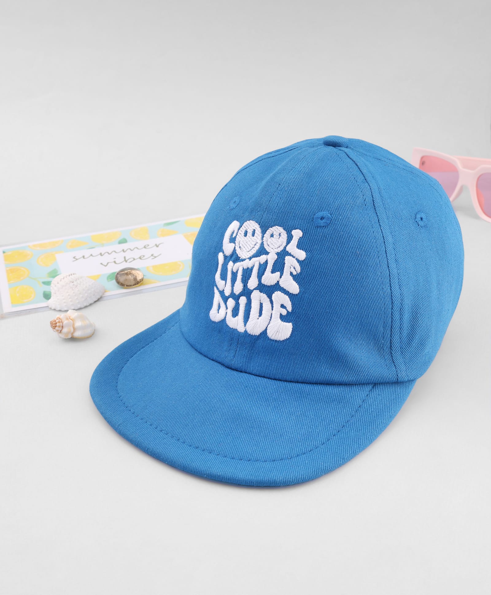 Babyhug Cotton Knit Woven Baseball Cap With Cool Little Dude Text Embroidery Blue - Diameter 17.5 cm-picture-27