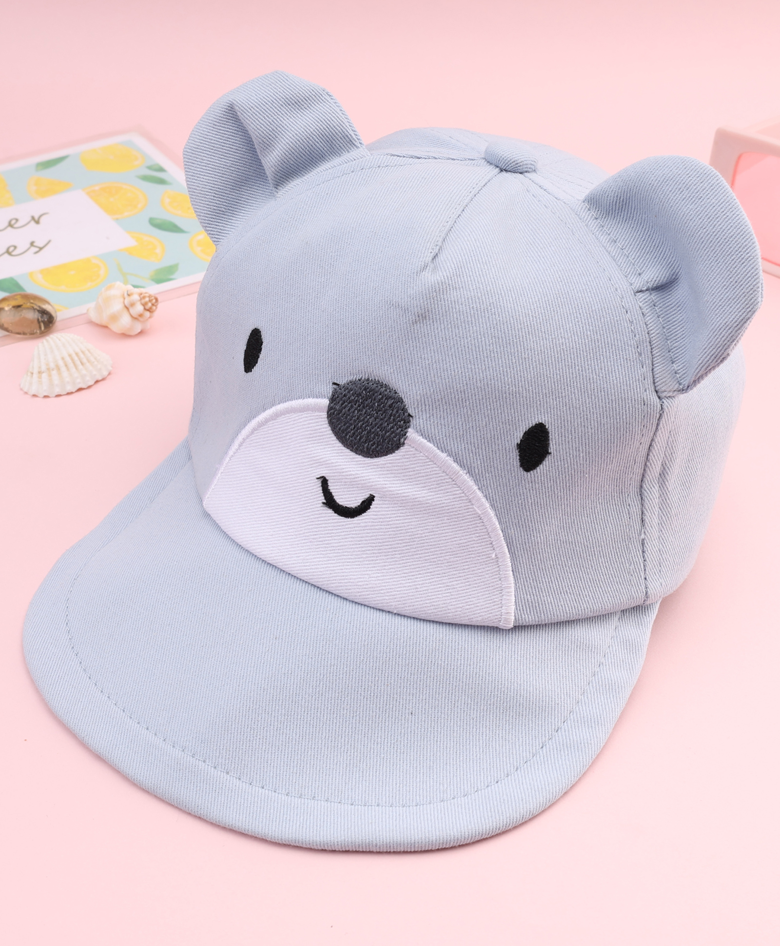 Babyhug Cotton Woven Baseball Cap With Face Embroidery & Ear Blue - Diameter 20 cm-picture-33