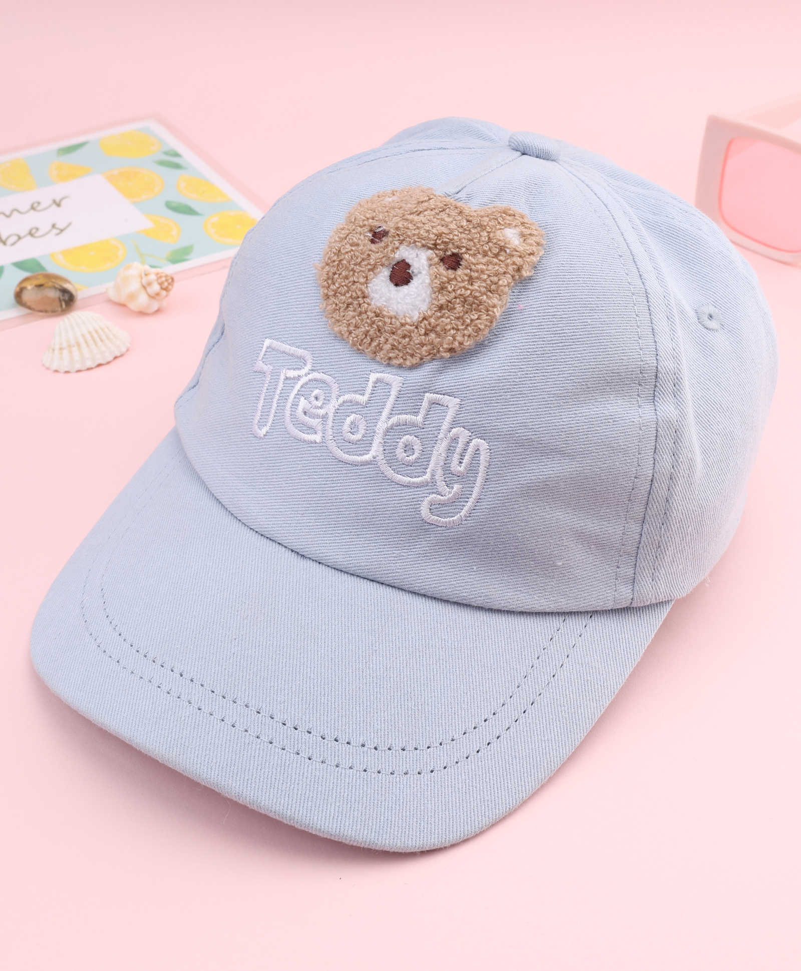 Babyhug Cotton Woven Baseball Cap With Teddy Embroidery Blue - Diameter 20.5 cm-picture-34