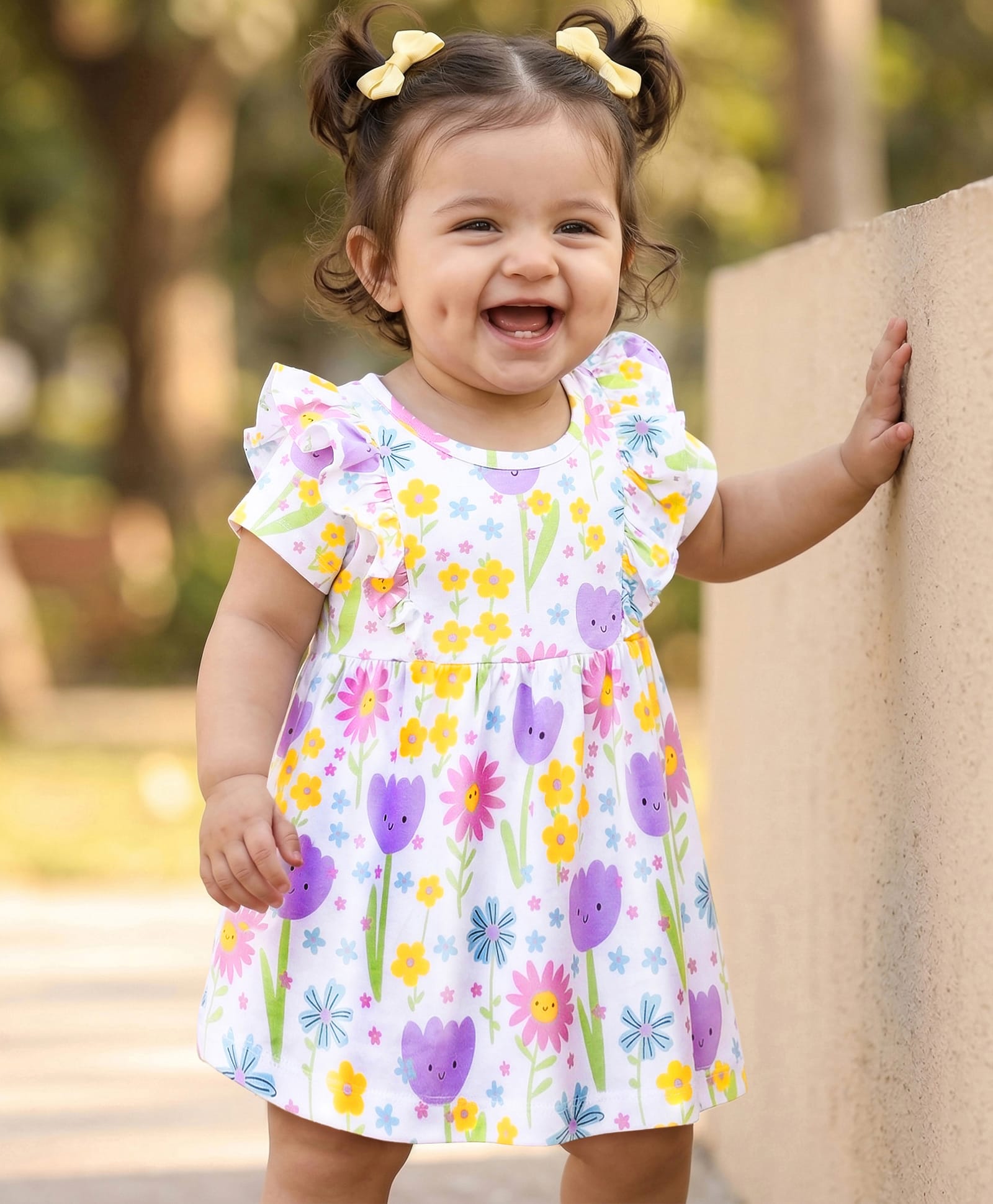 Doodle Poodle Cotton Knit Frock All Over Printed Half Sleeves White 3-6 Months-picture-34
