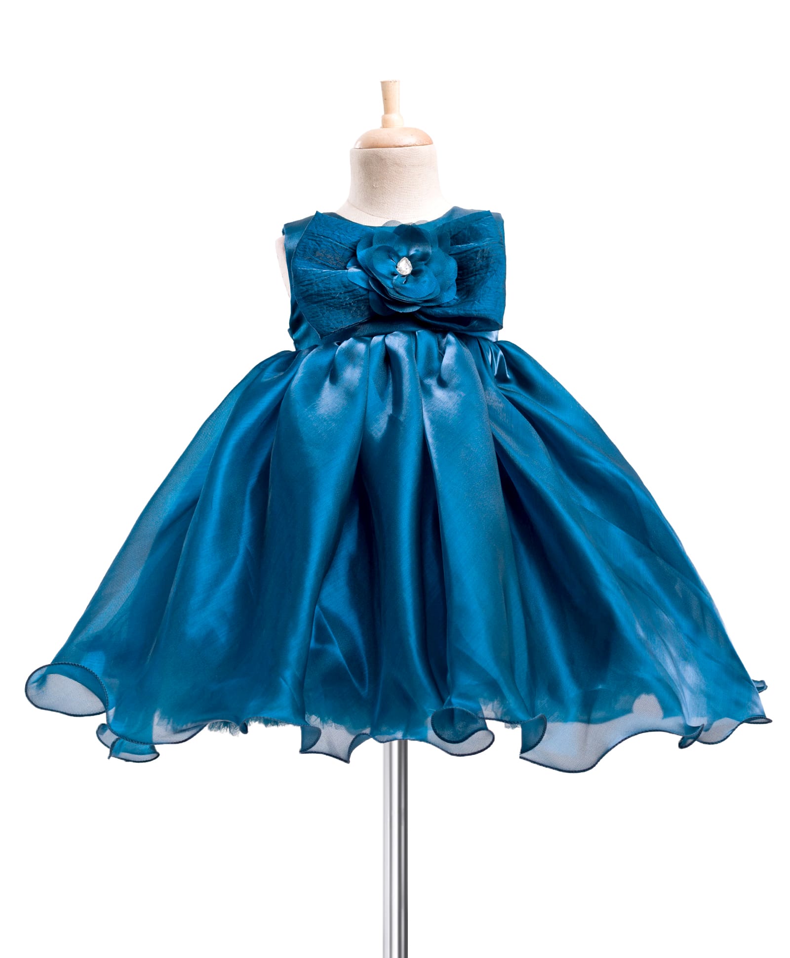 Blabber Sleeveless Stone Embellished Floral Applique Detailed Knee Length Dress - Teal Blue-image-30