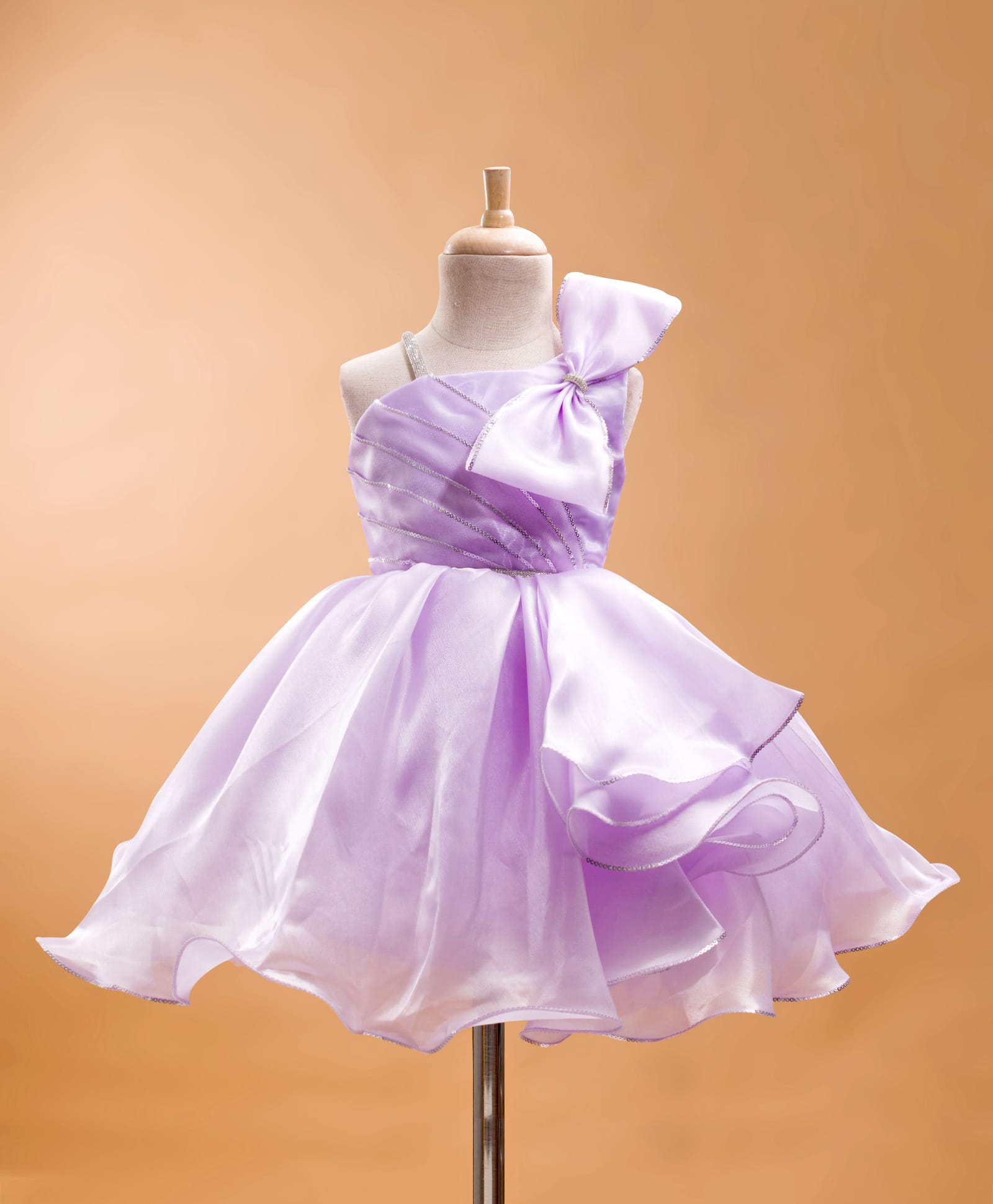 Blabber Sleeveless Sequins Embellished Bow Applique Detailed Knee Length Dress - Lavender-image-49