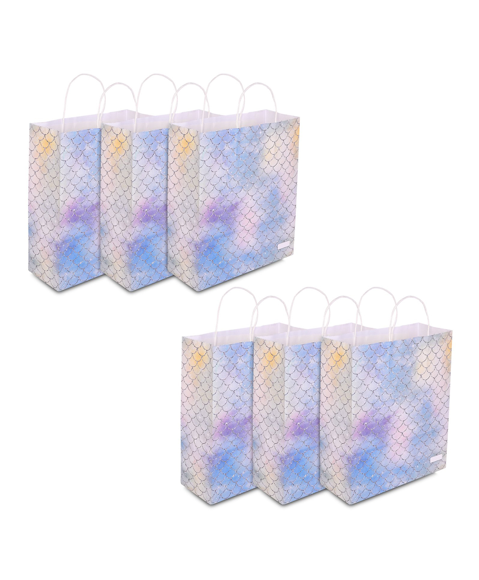 Asera Paper Gift Bags, 12x10x3 Inches, Party Favor Goodie Bags, Reusable Paper Return Gift Bags (Mermaid 6 Pcs)