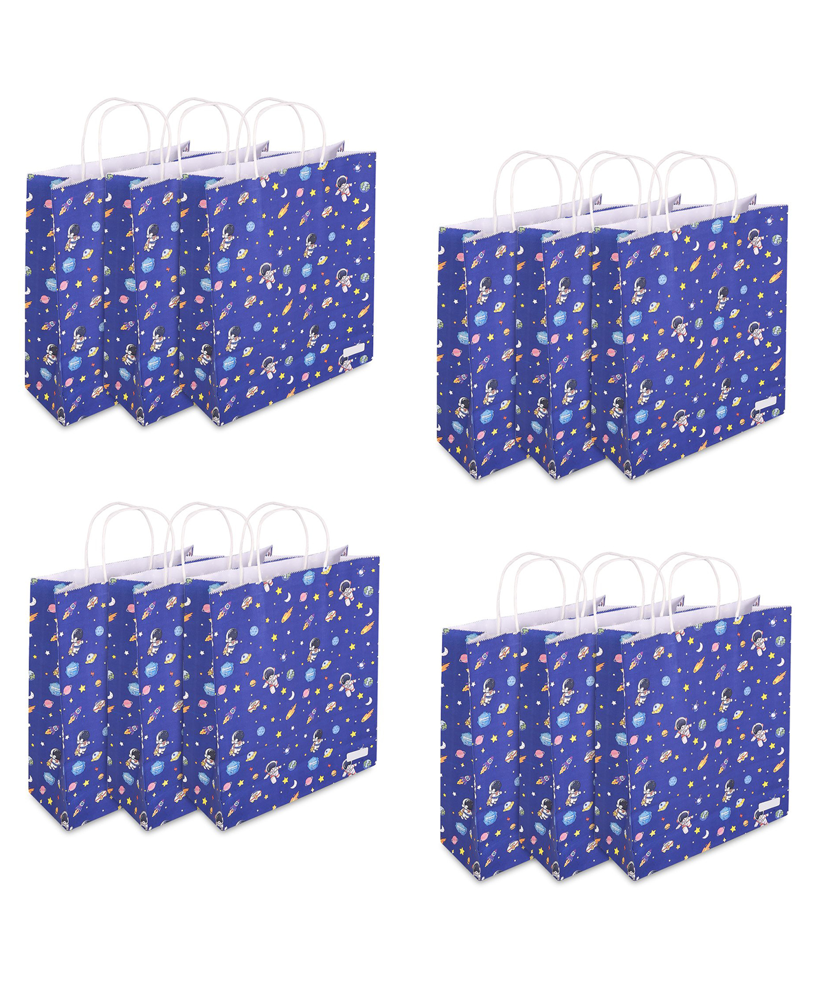 Asera Paper Gift Bags, 12x10x3 Inches, Party Favor Goodie Bags, Reusable Paper Return Gift Bags ( Space(12 Pcs))