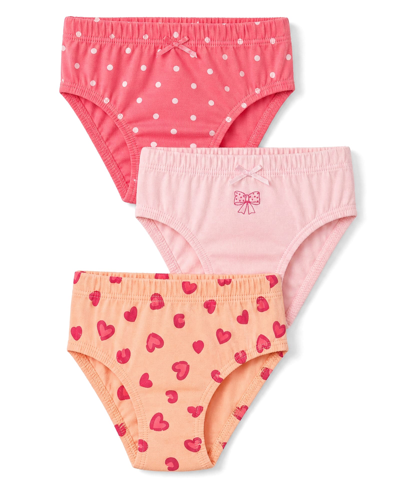 Babyoye Cotton Elastane Knit Heart Polka Dots & Bow Printed Panties and Bloomers Pack of 3 - Pink Red & Orange-image-44