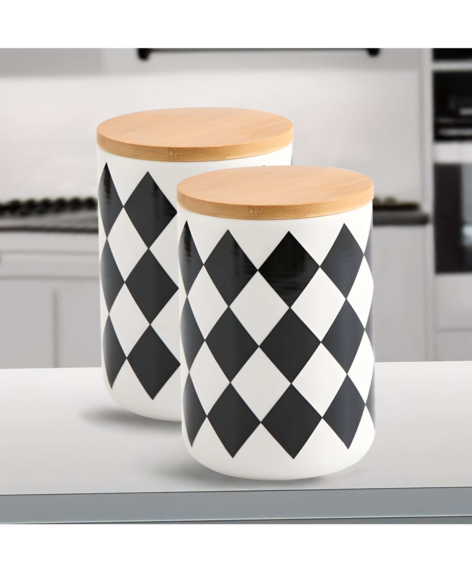 2 Ceramic Jar | 800ml | Black White | Diamond Pattern | YX10-M-DM-image-7