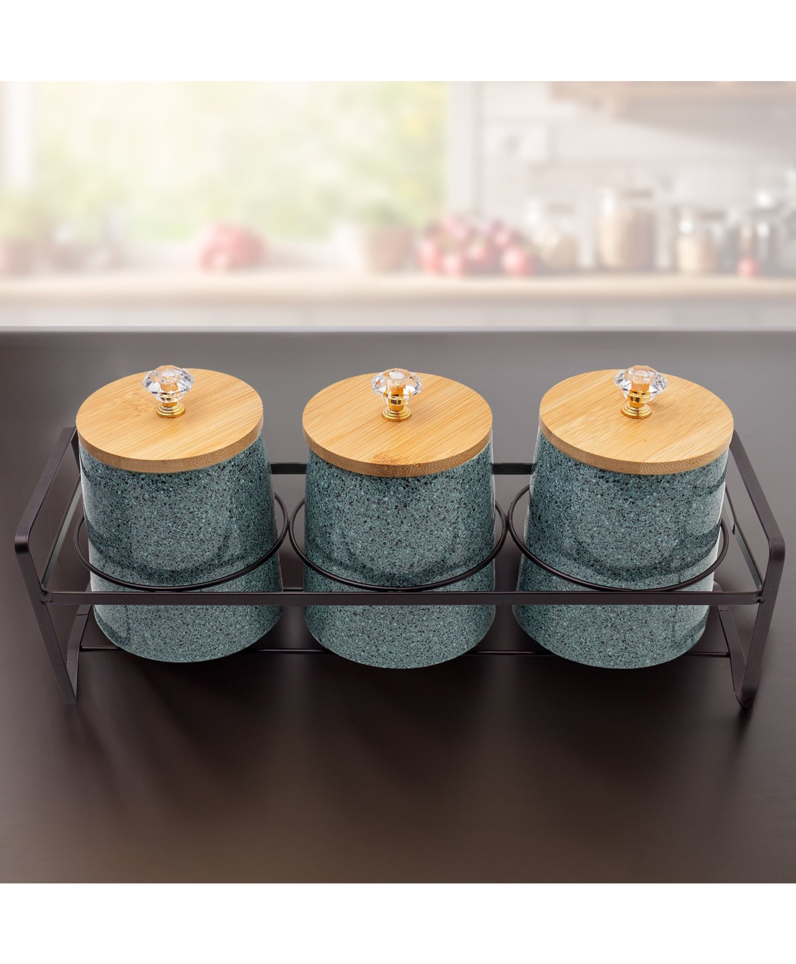 3 Pcs Ceramic Jar Set with Bamboo Lid Iron Holder|650ml Each | Grey | HHD5027S-GY-image-35