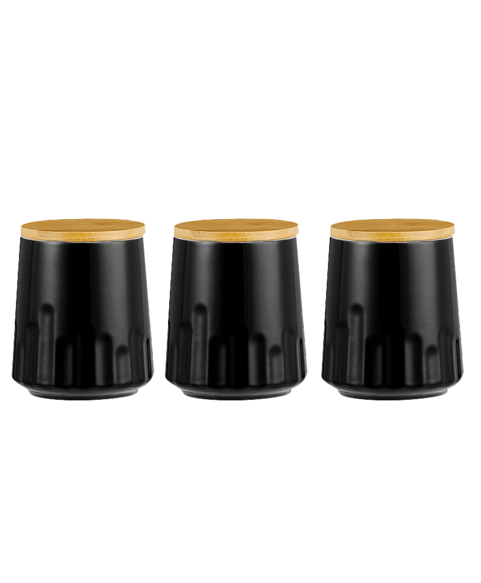 Ceramic Jars with Bamboo Lid|Set of 3 without holder|650ml Each | PLS3704-BK-L | Black-image-43
