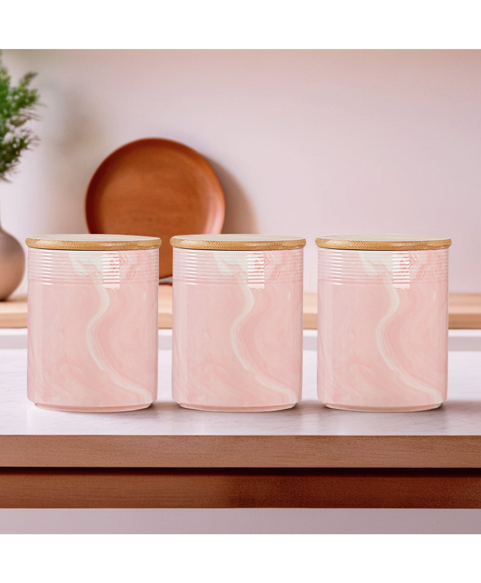 the better home Ceramic Jars with bamboo Lid|Set of 3 without tray|720ml Each | PLS707 | Multi-colour-picture-21