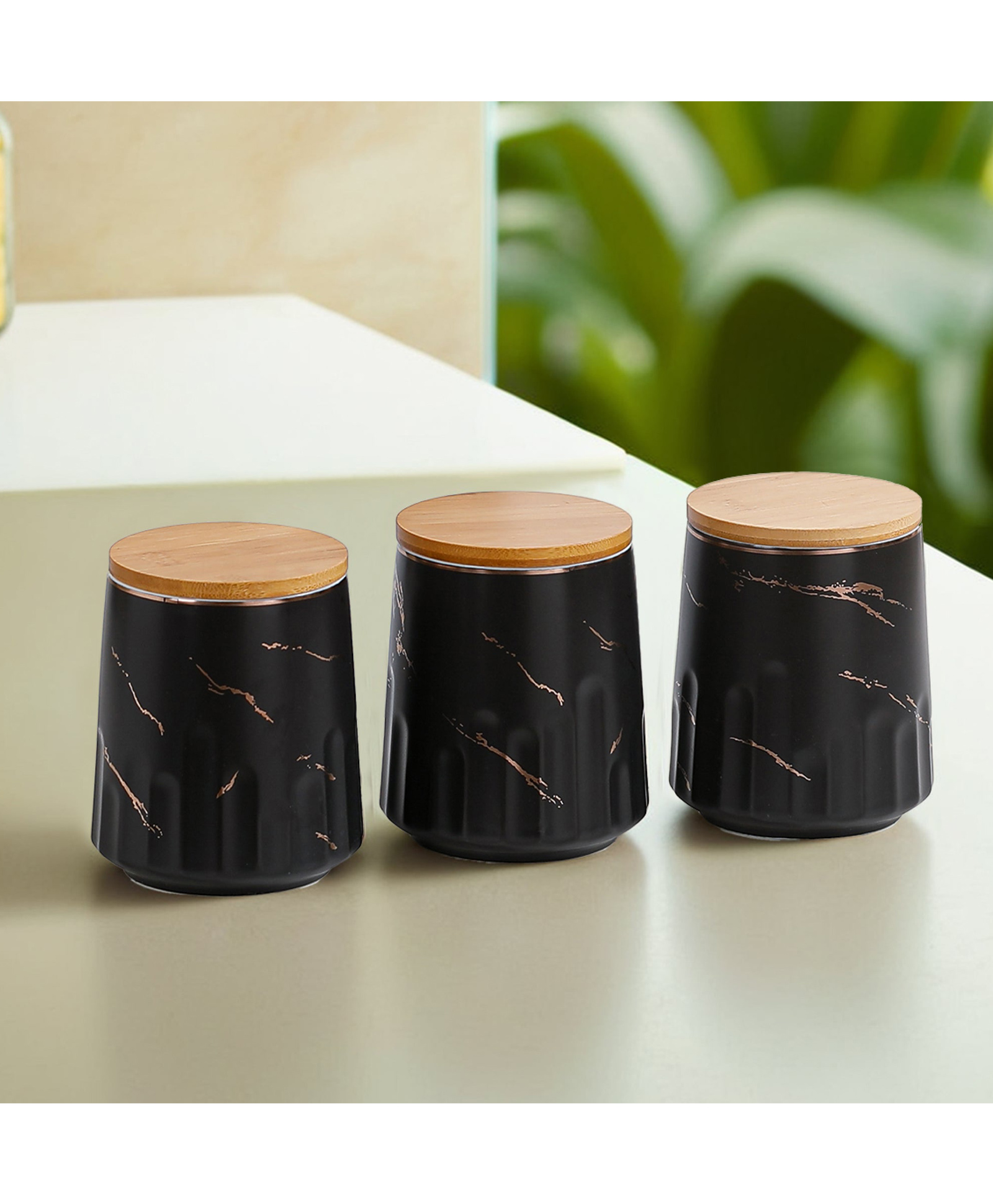Ceramic Jars with Bamboo Lid|Set of 3 without holder|280ml Each | PLS3703-S | Multi-colour-image-39