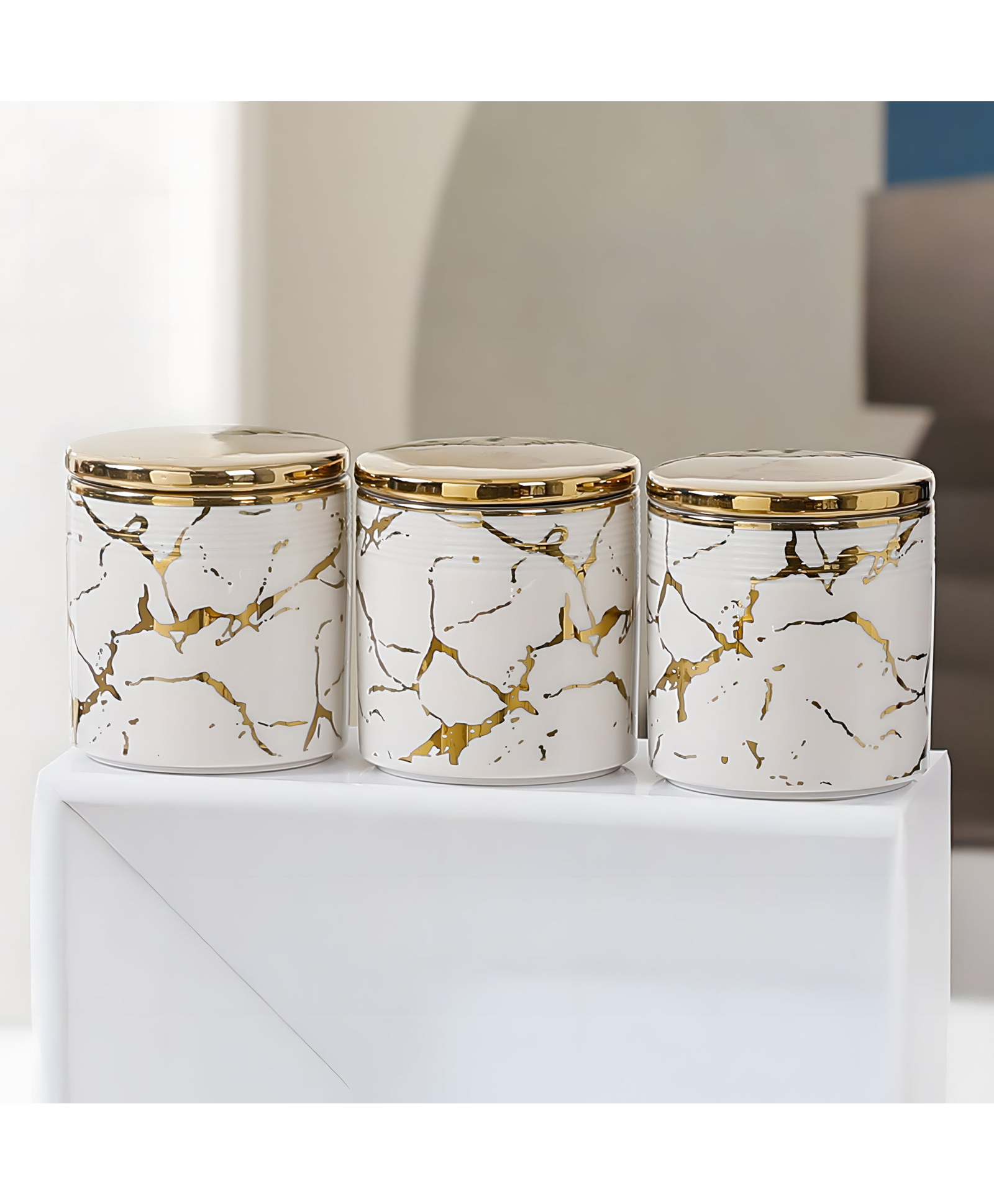 Ceramic Jars with Ceramic Lid|Set of 3 without holder|310ml Each | PLSD710-S | Multi-colour-image-41