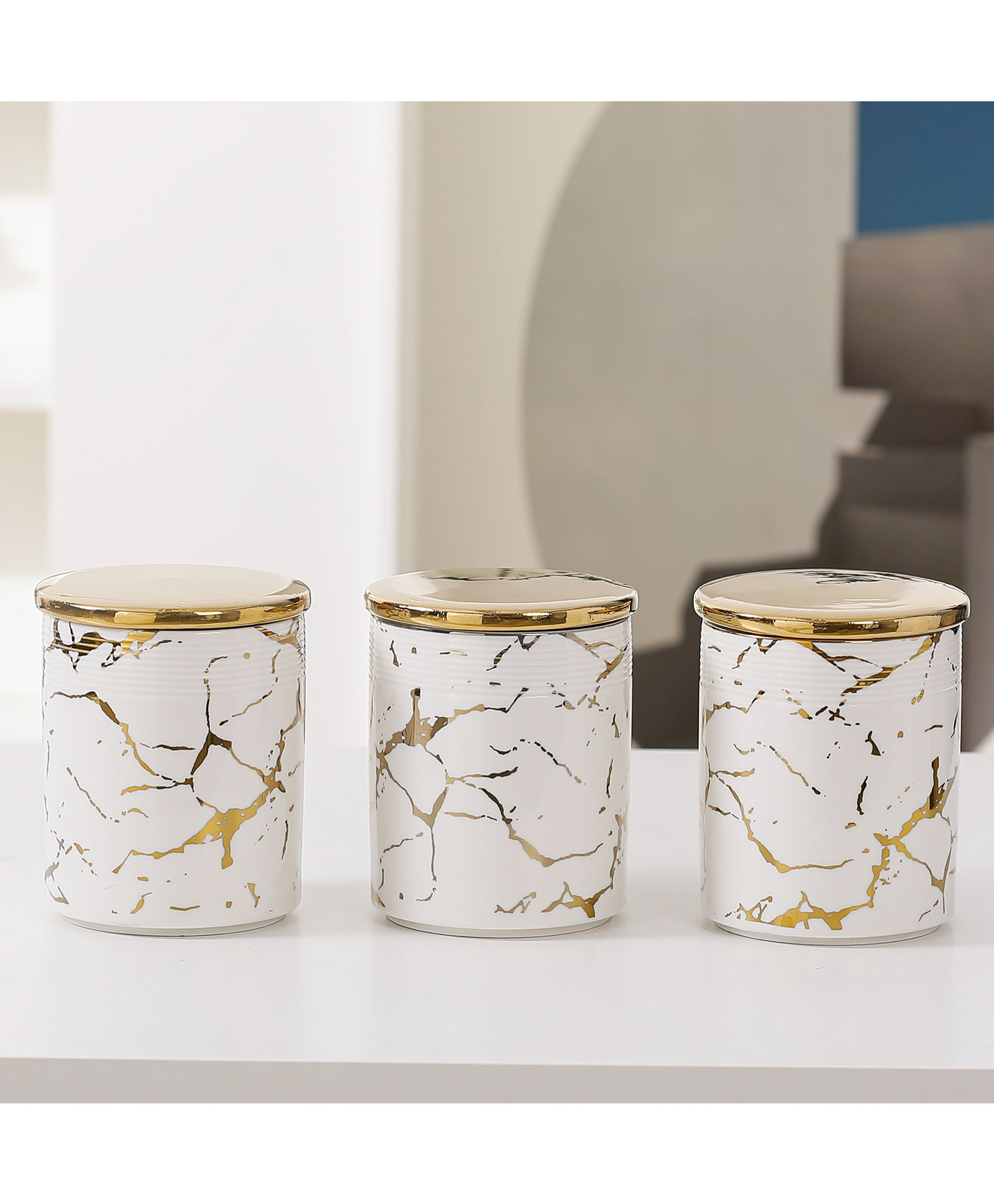 Ceramic Jars with Ceramic Lid|Set of 3 without holder|720ml Each | PLSD710-L | Multi-colour-image-30