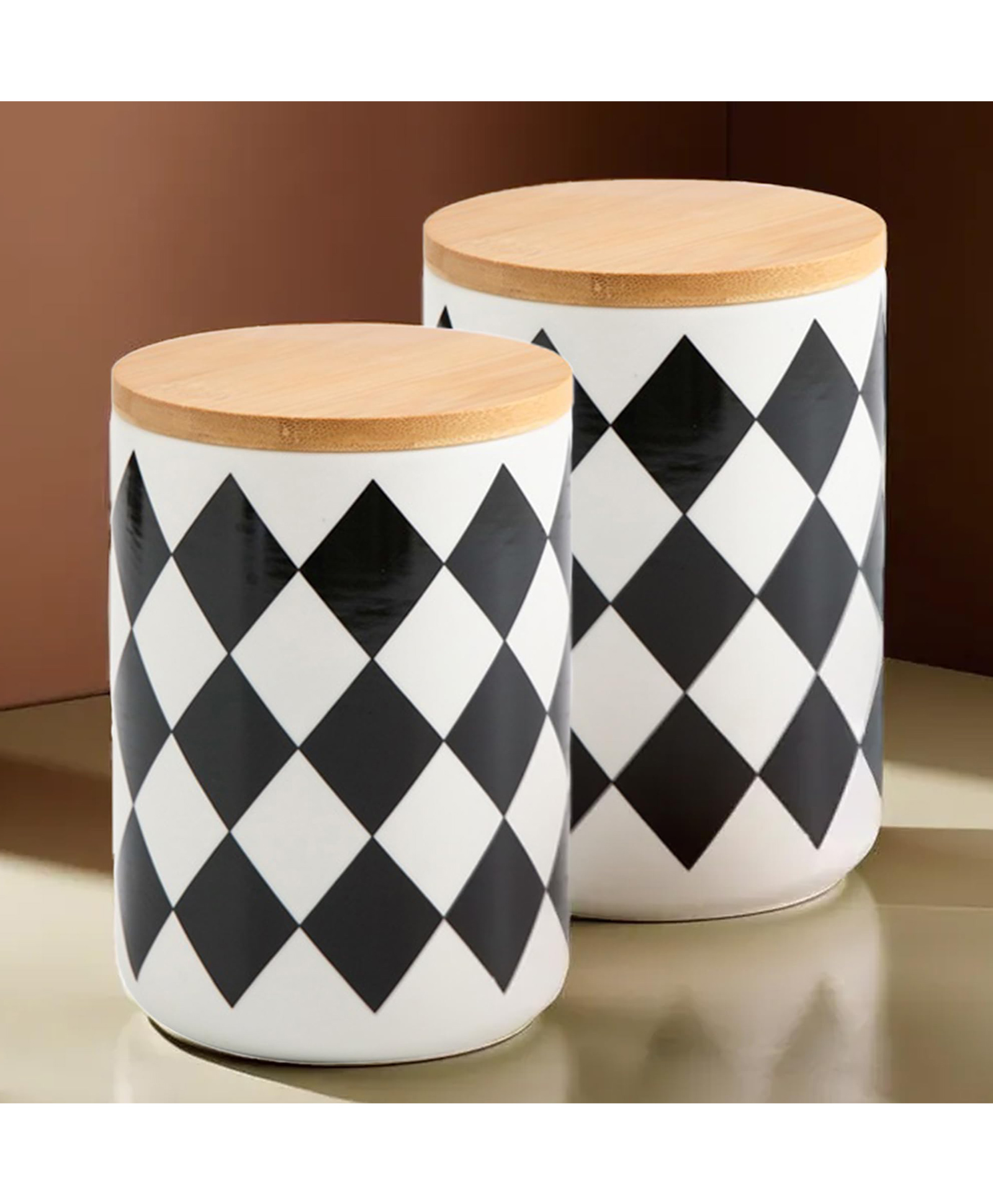 2 Ceramic Jar | 800ml | Black white | Square pattern | YX10-M-SQ-image-49