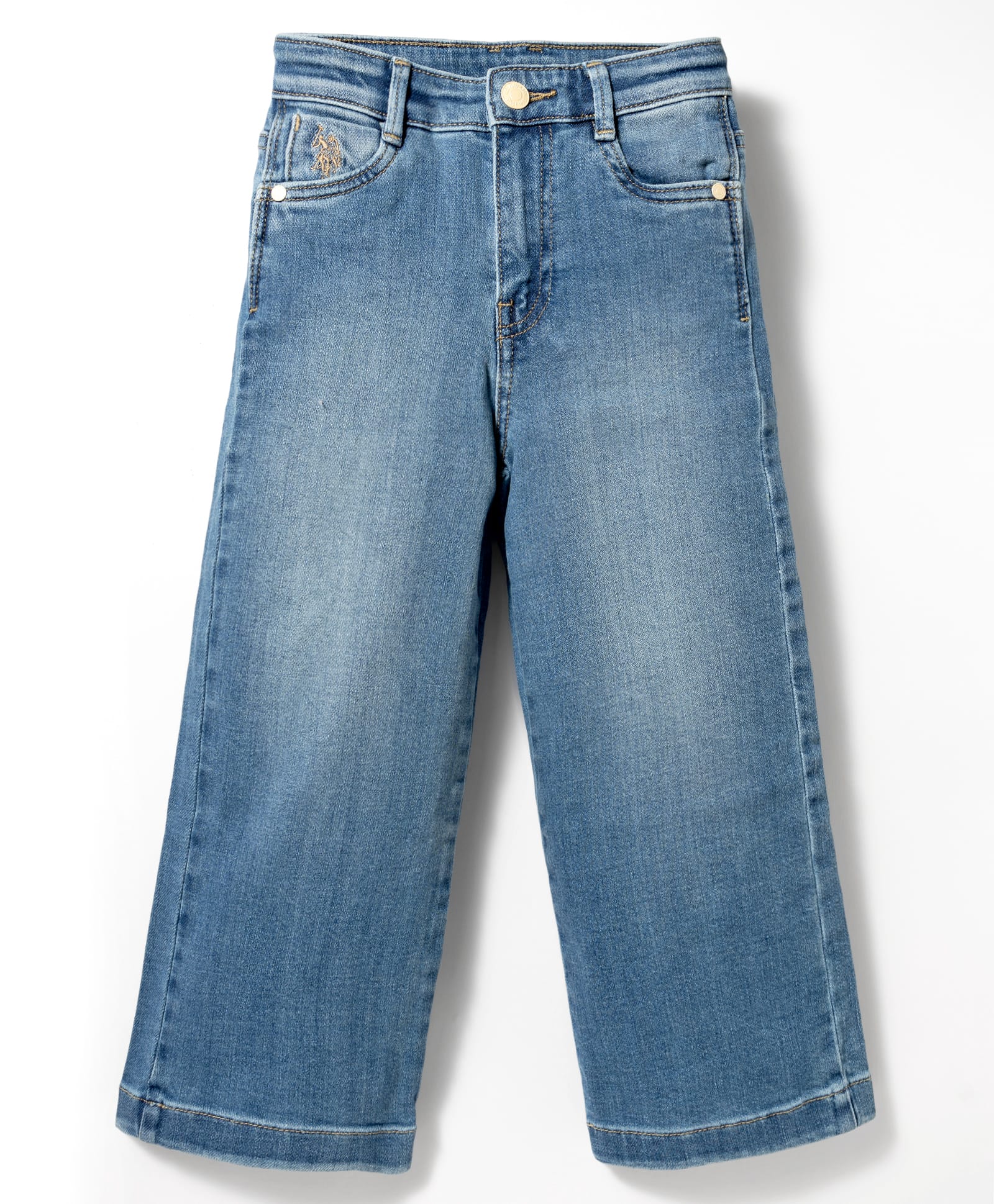 US Polo Assn Cotton Woven Full Length Washed Jeans with Embroidery Detailing - Light Blue-image-24