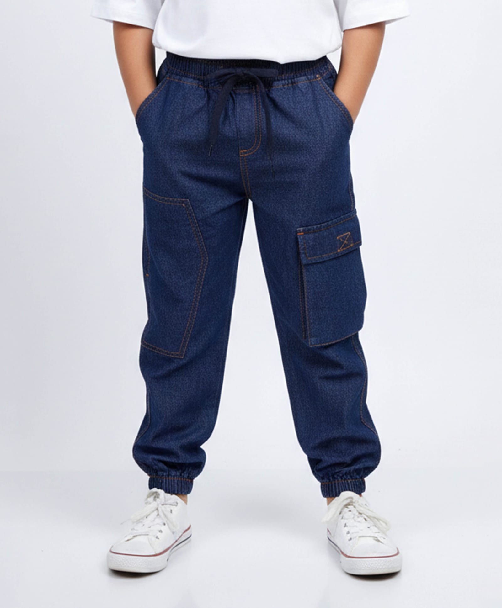Kiddopanti Denim Woven Solid Cargo Jeans - Dark Blue-picture-11