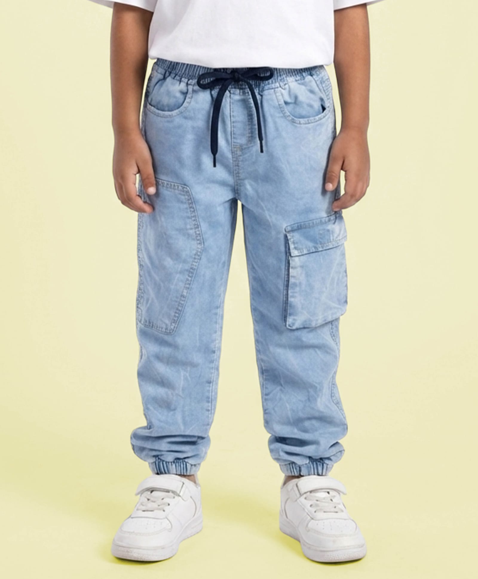 Kiddopanti Denim Woven Solid Cargo Jeans - Ice Blue-picture-18