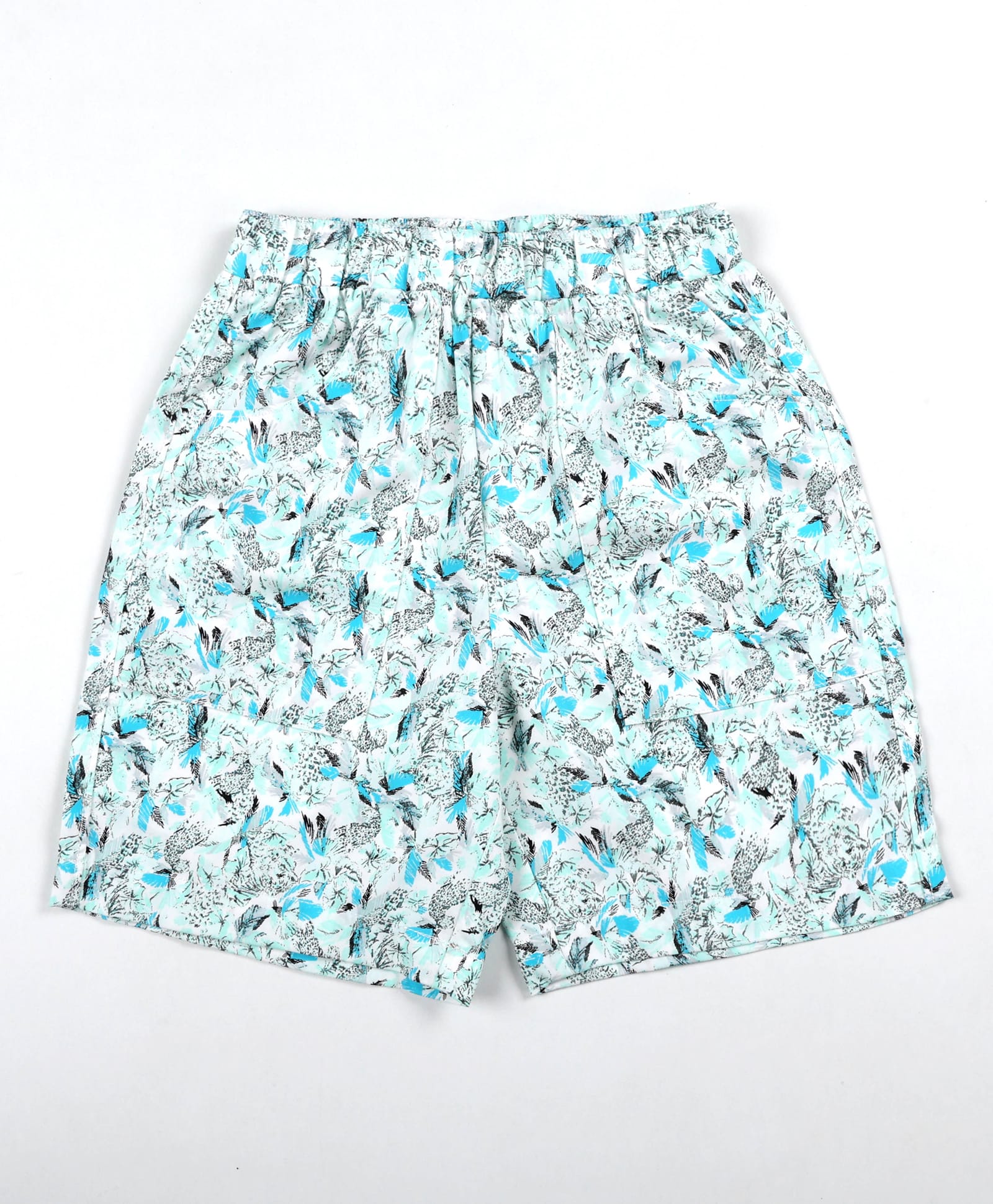 Kiddopanti Cotton Knit Abstract Printed Shorts - White & Blue-image-28