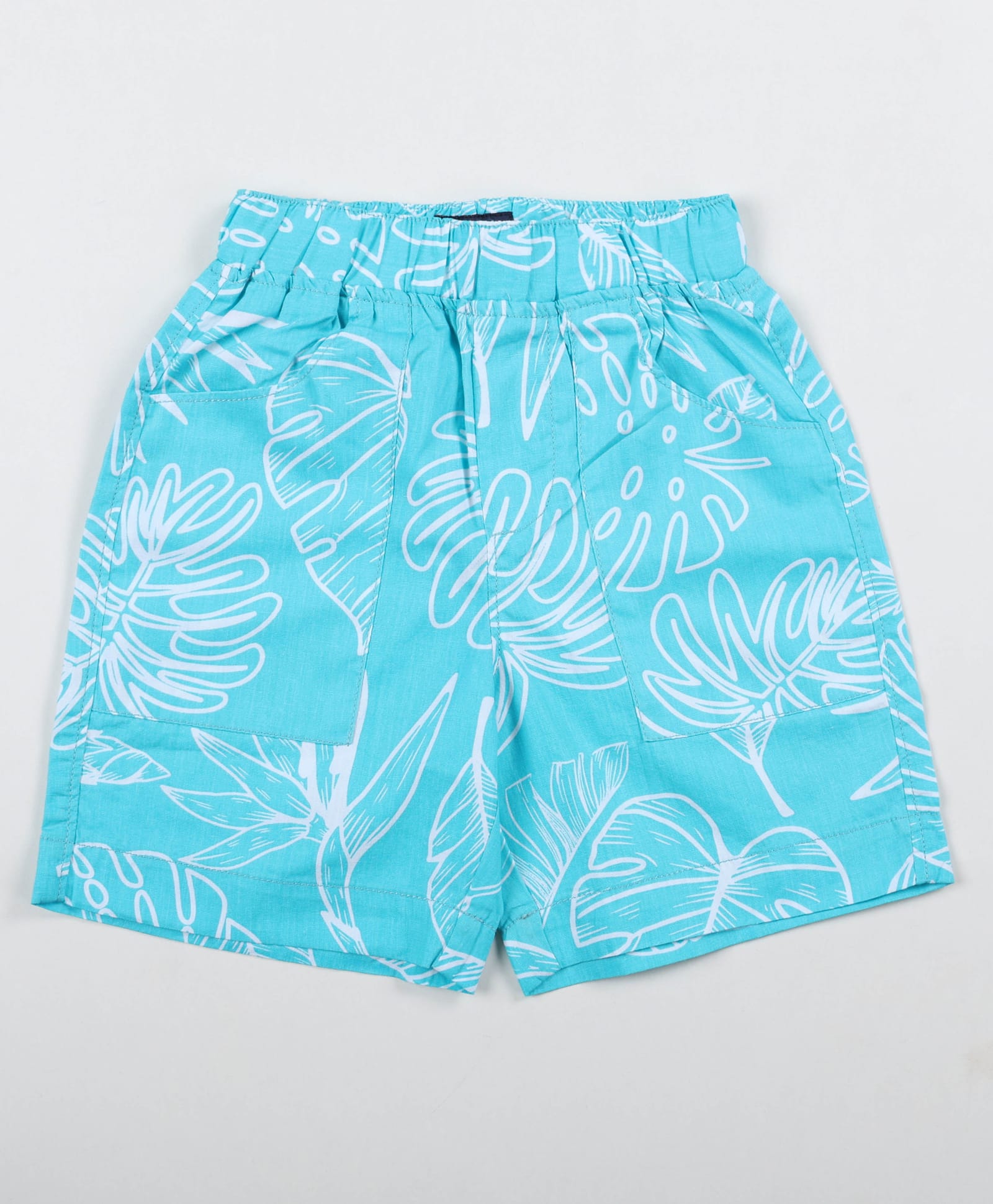 Kiddopanti Cotton Knit Leaves Printed Shorts - Blue Turquoise-picture-25