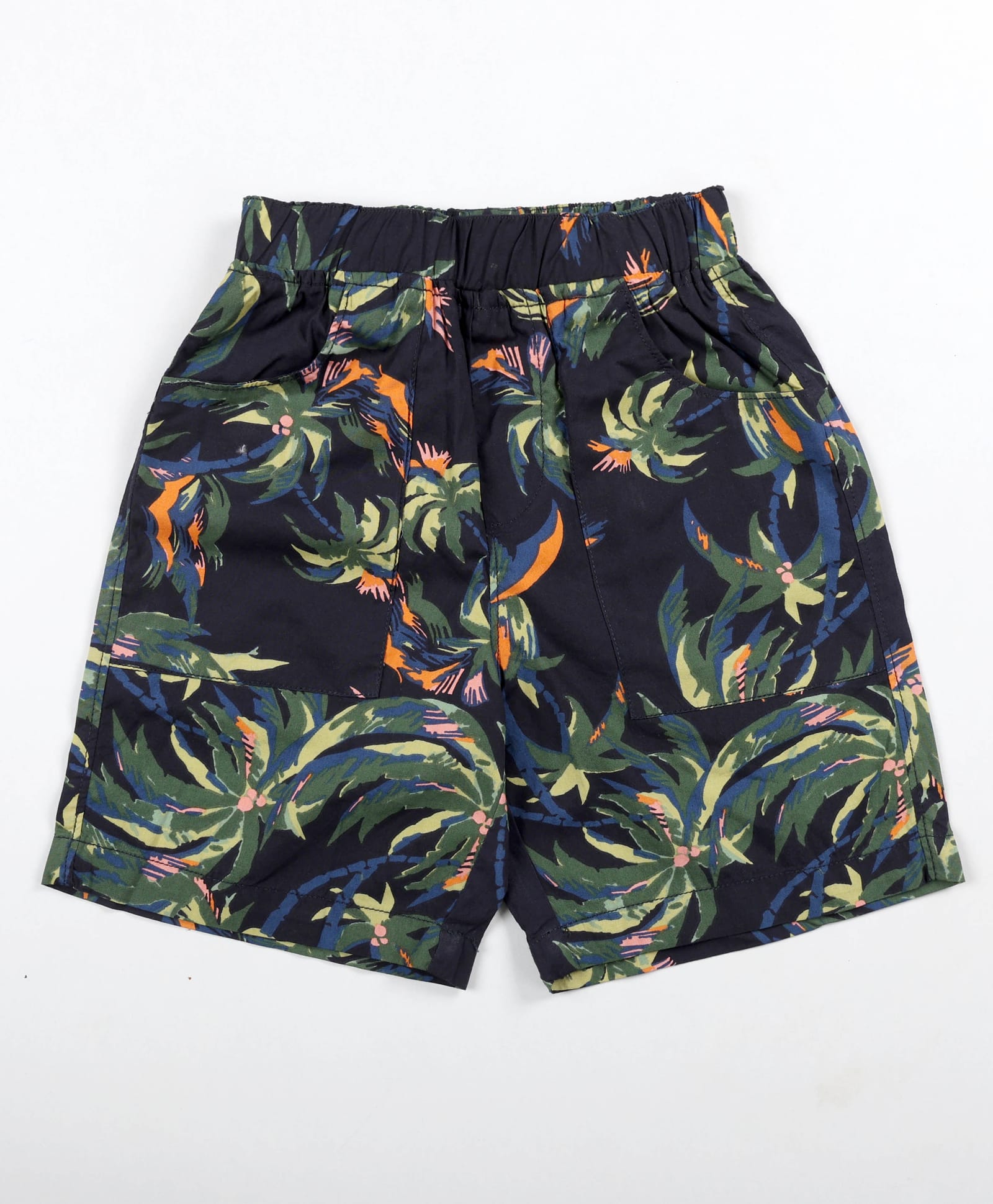 Kiddopanti Cotton Knit Coconut Trees Printed Shorts - Navy Blue & Green-picture-19