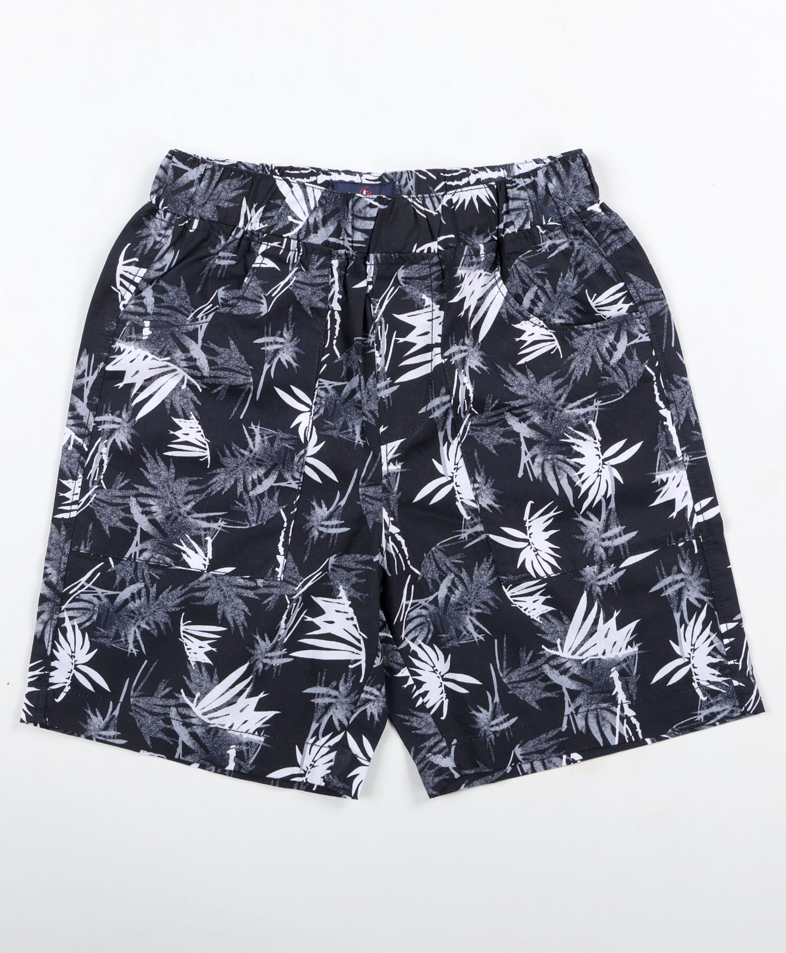Kiddopanti Cotton Knit Leaves Printed Shorts - Navy Blue & White-picture-12