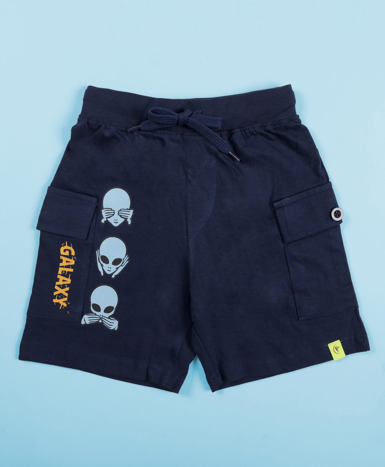Kiddopanti Cotton Knit Galaxy Text Alien Printed Cargo Shorts - Navy Blue-picture-19