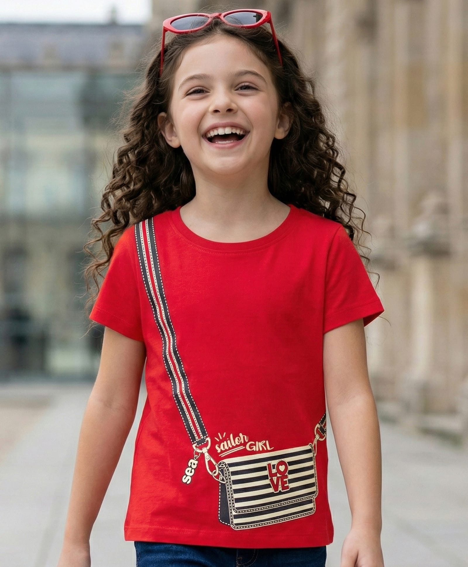 Pine Kids 100% Cotton Knit Half Sleeves Purse Printed T-Shirt - Red
