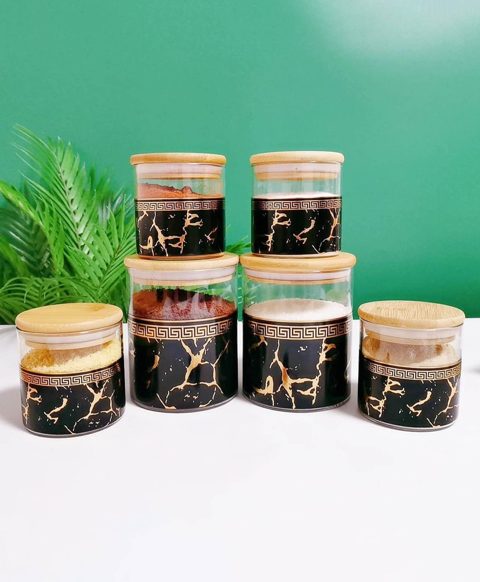 mush 7 pcs Borosilicate canister set | 350ml | Green | PLS780-G-picture-16