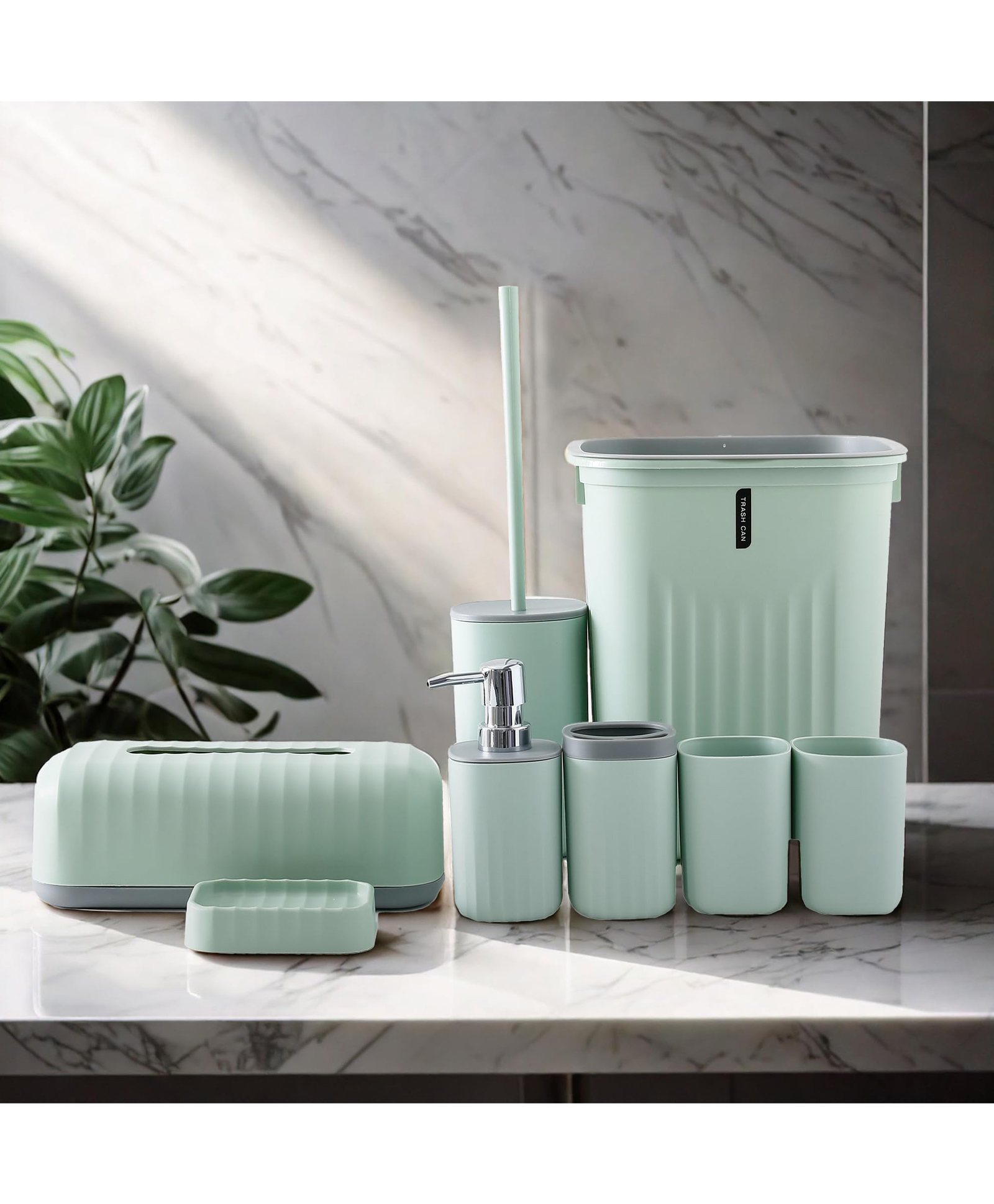 8 Piece Wave Pattern Bathroom Accessories Set | Color-Green | YS210317-GRN-image-18